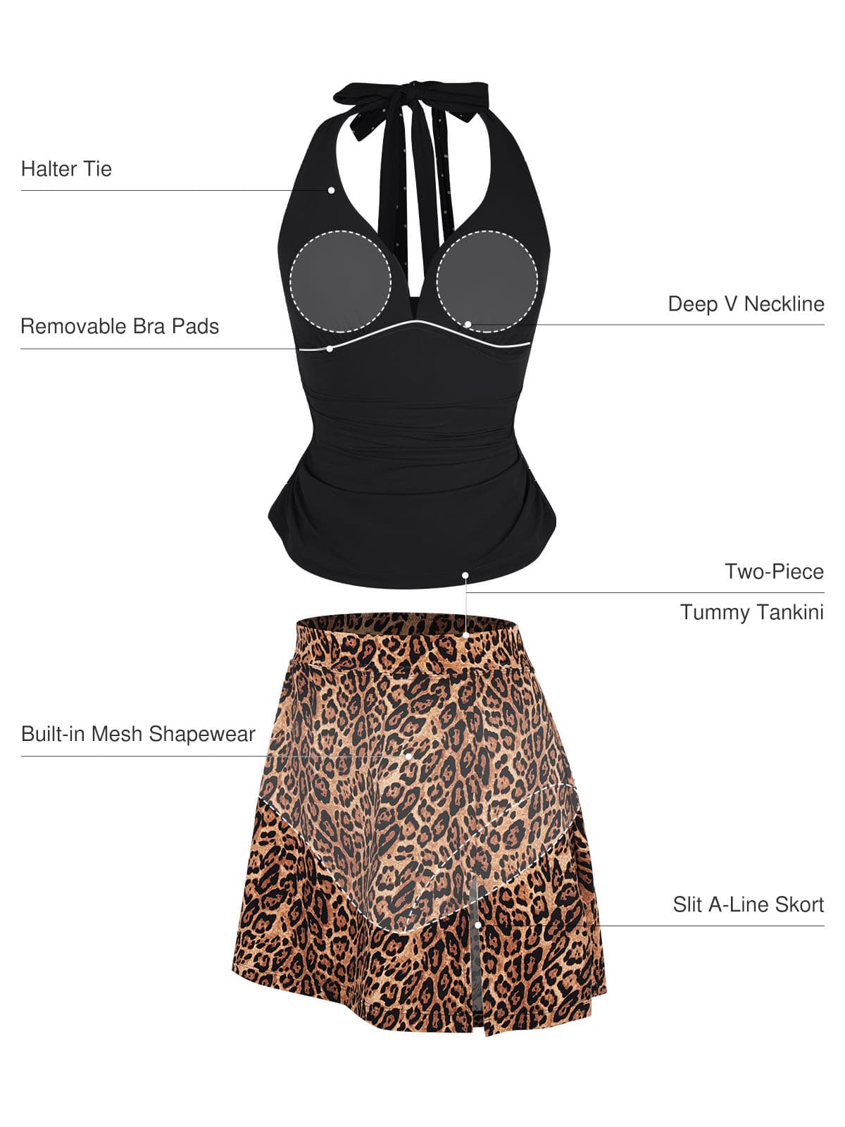 Sculpting Halter Tankini Skirt Swimsuit Set - Image 16
