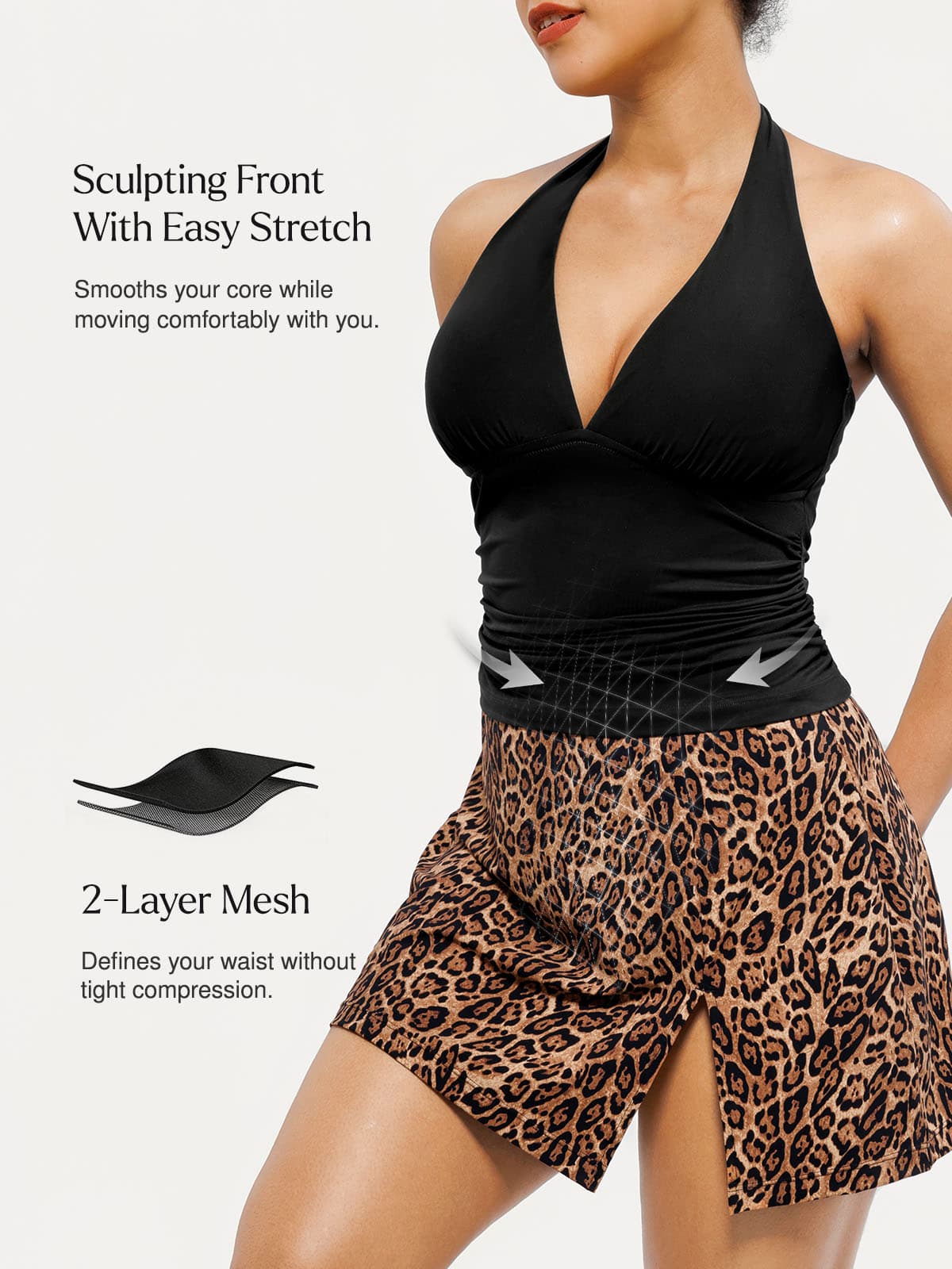 Sculpting Halter Tankini Skirt Swimsuit Set - Image 17