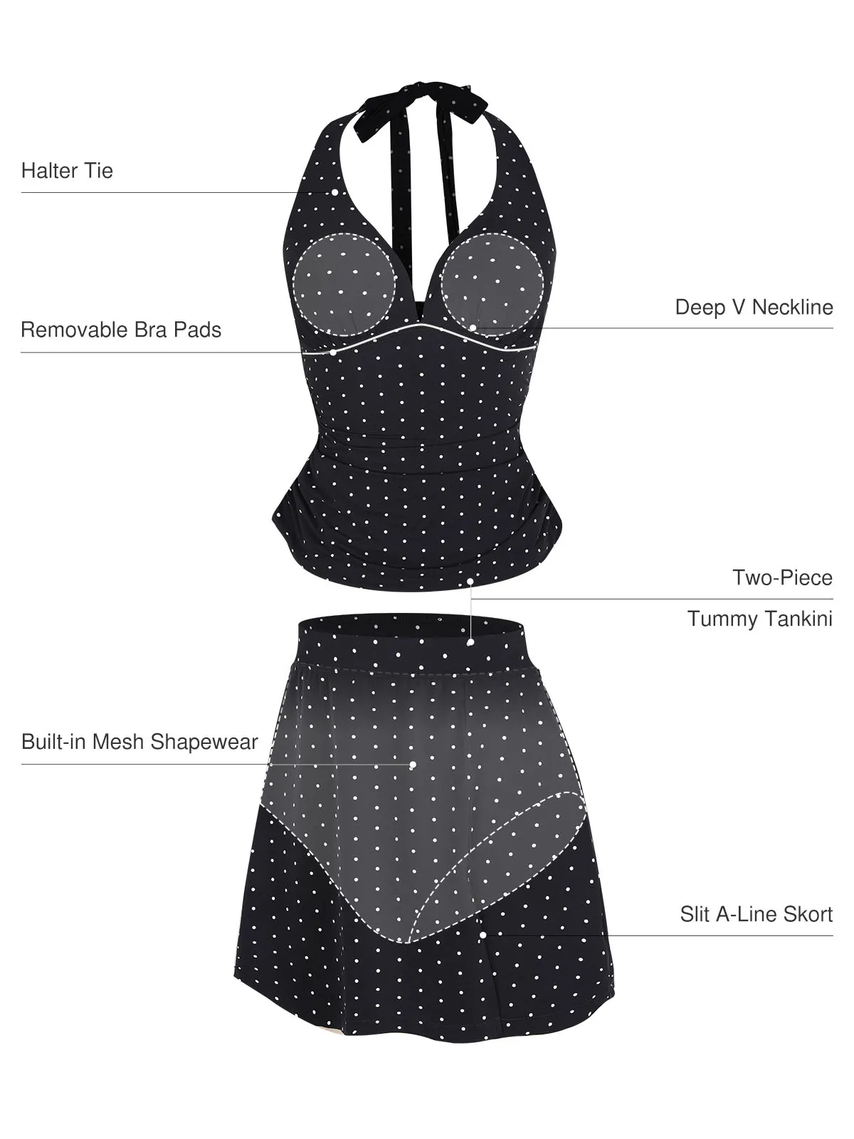 Sculpting Halter Tankini Skirt Swimsuit Set - Image 3
