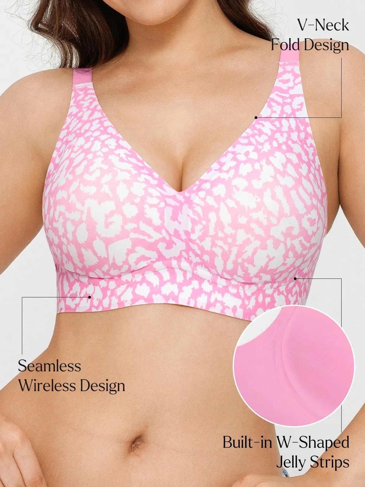 Seamless Wireless Jelly Leopard Contour Minimizer Support Bra - Image 11