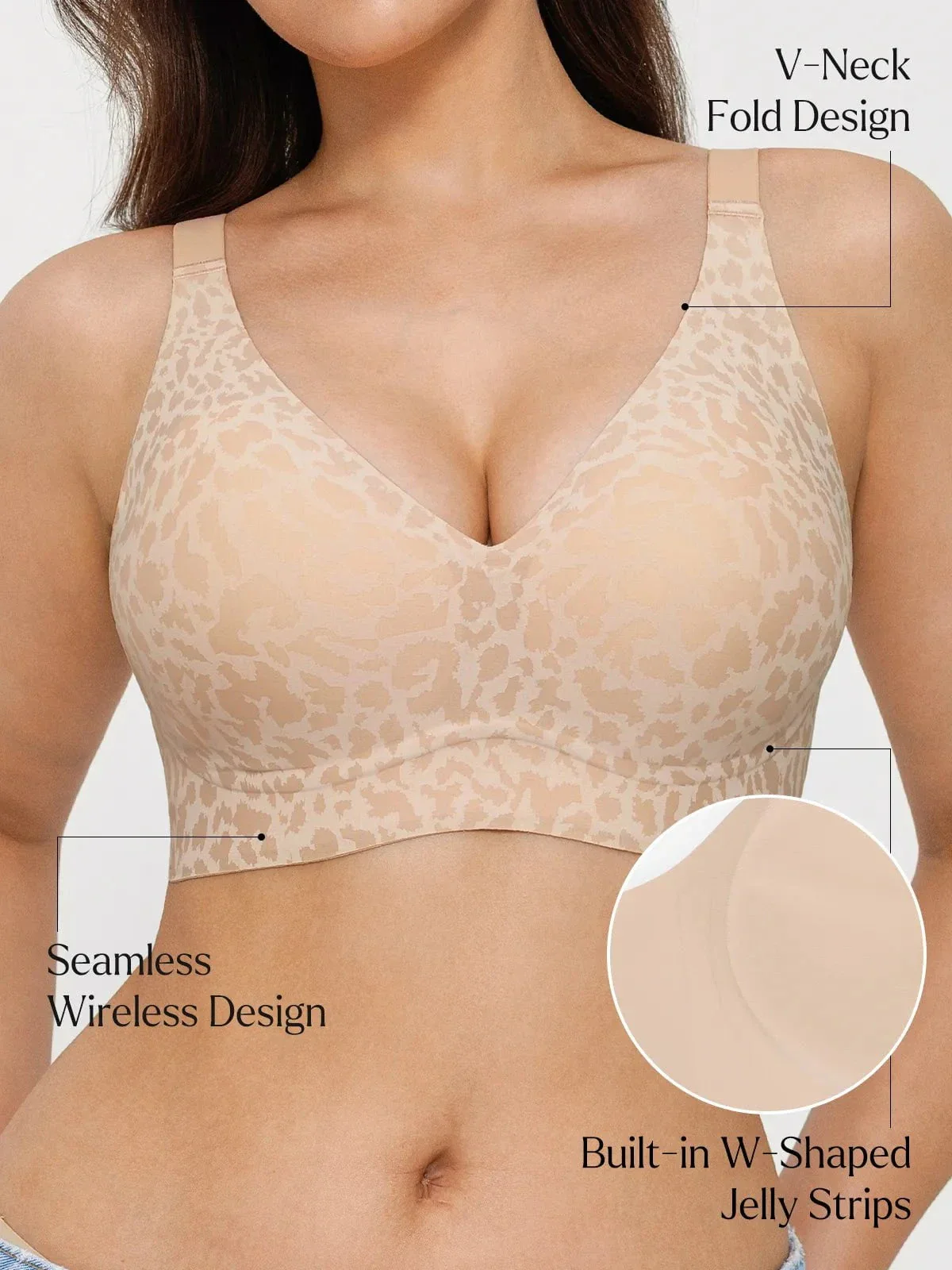 Seamless Wireless Jelly Leopard Contour Minimizer Support Bra - Image 56