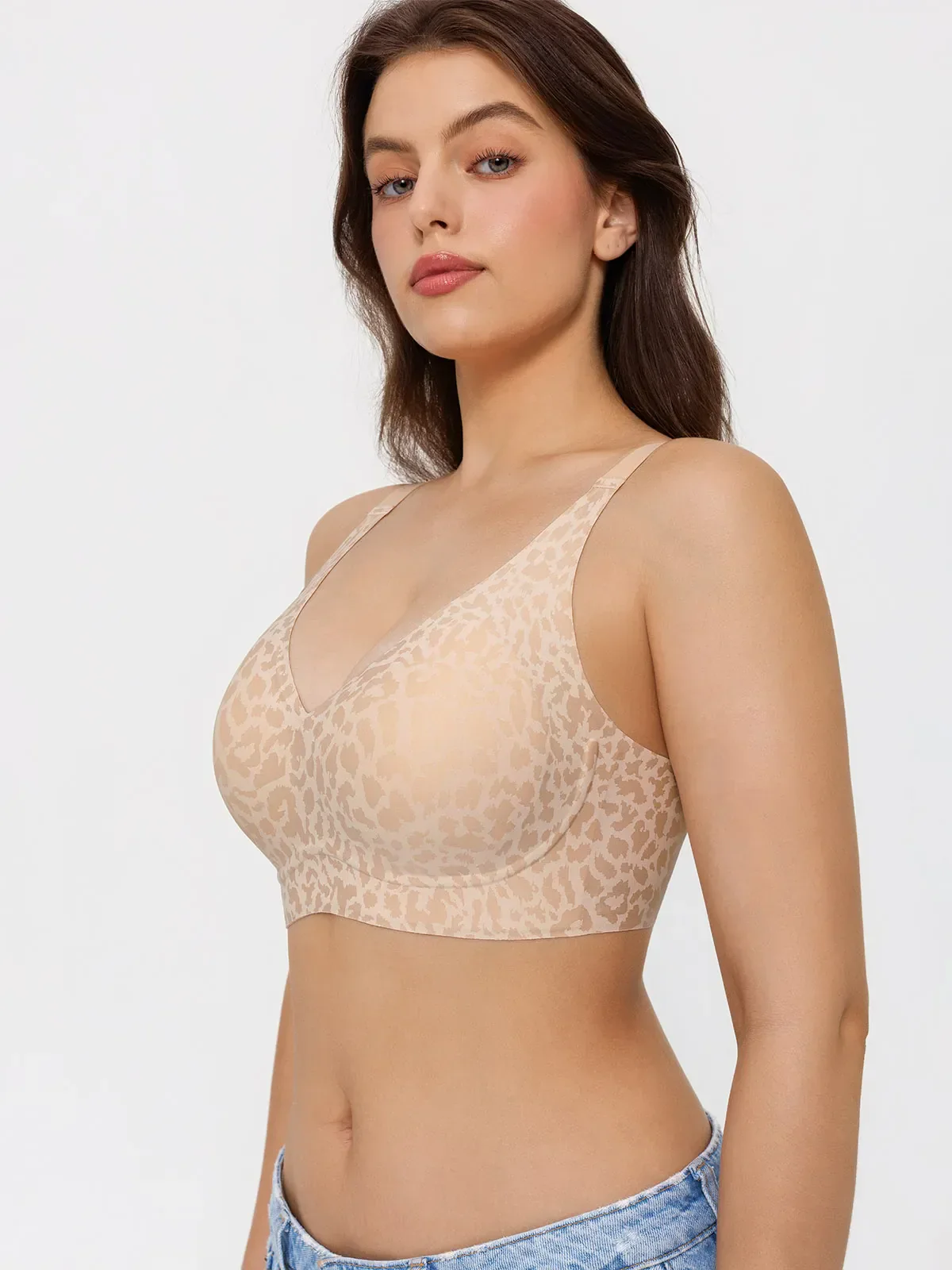 Seamless Wireless Jelly Leopard Contour Minimizer Support Bra - Image 58