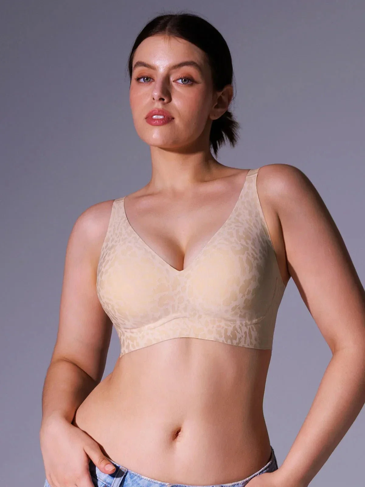 Seamless Wireless Jelly Leopard Contour Minimizer Support Bra - Image 60