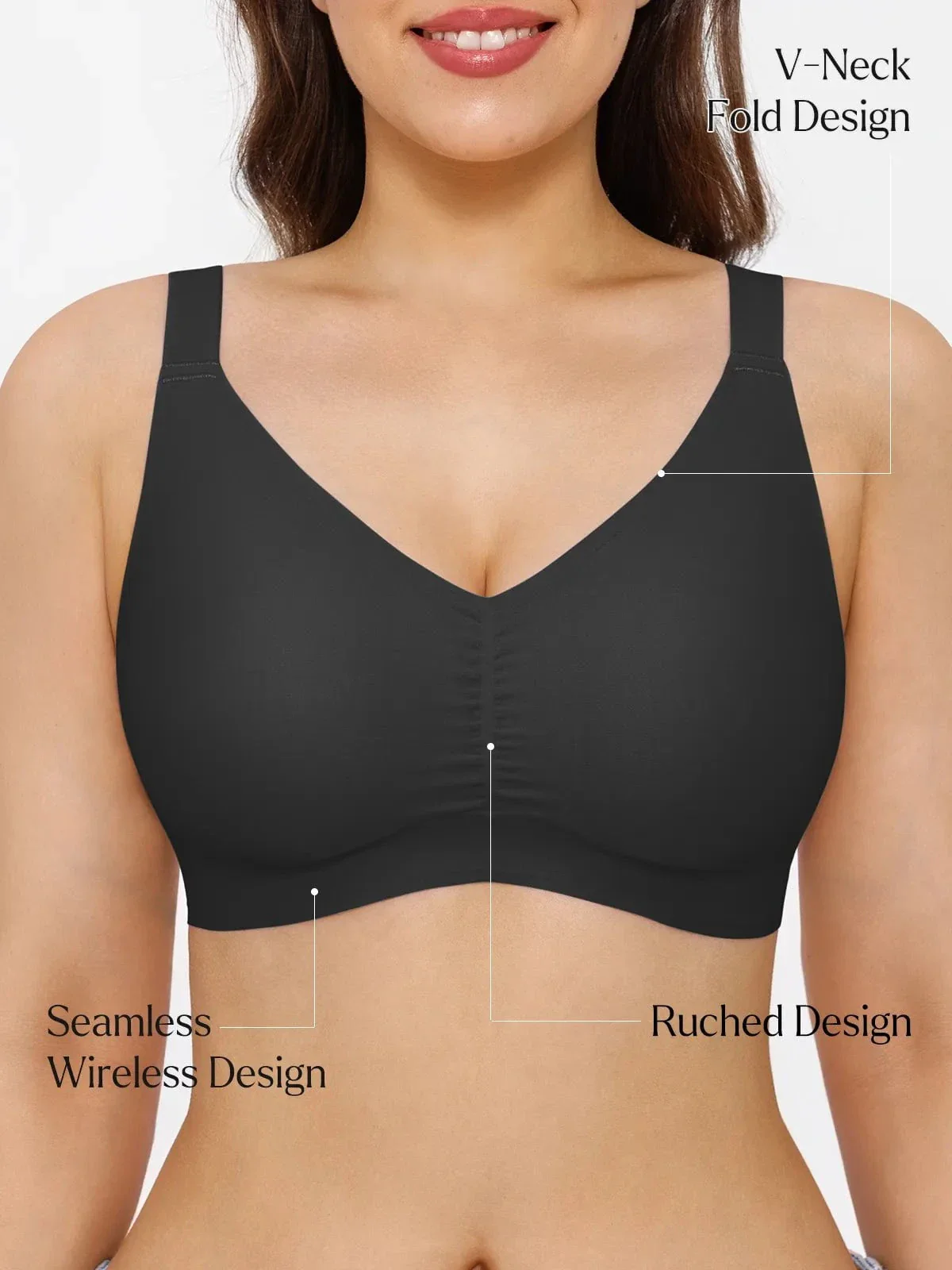 Seamless Wireless Ruched Comfort Minimizer Bra - Image 8