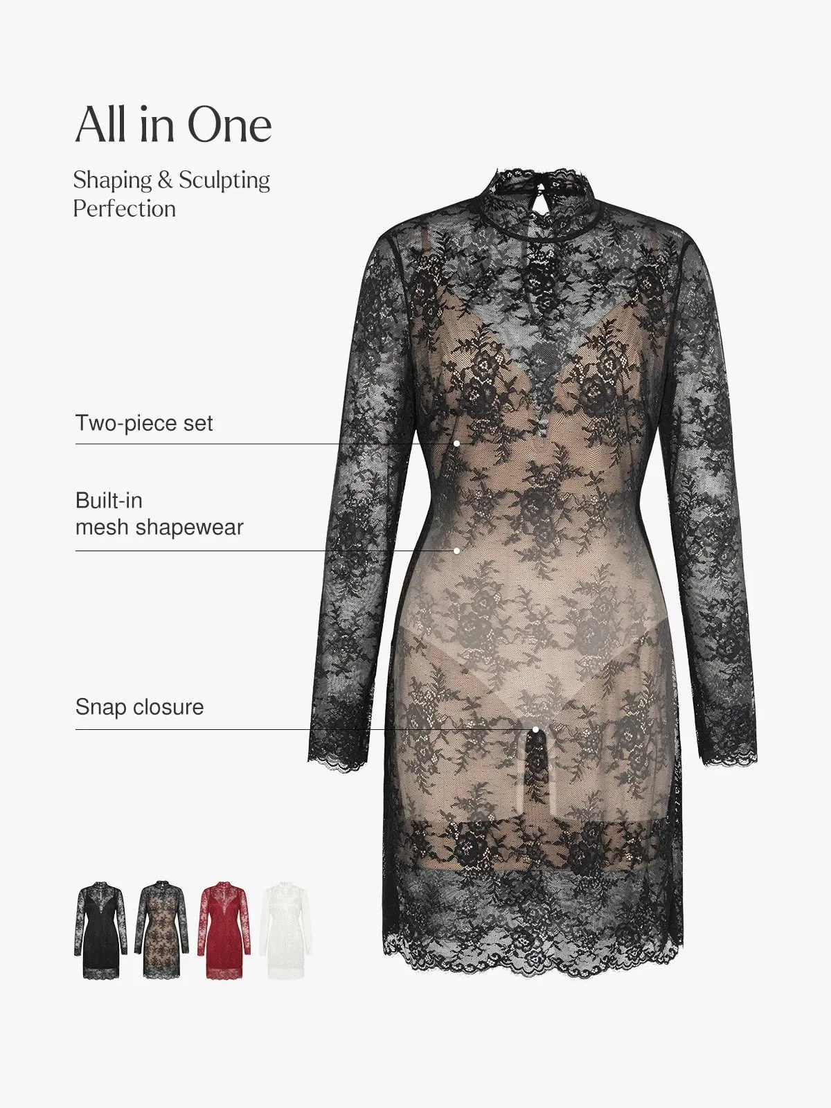 Shapewear 2-in-1 Lace Overlay Sculpting Dress - Image 25