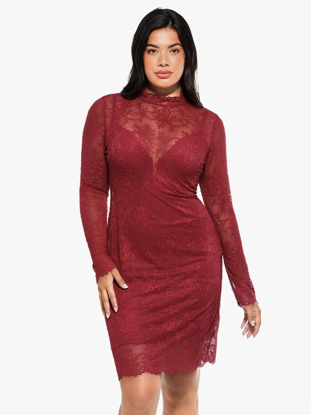 Shapewear 2-in-1 Lace Overlay Sculpting Dress - Image 35