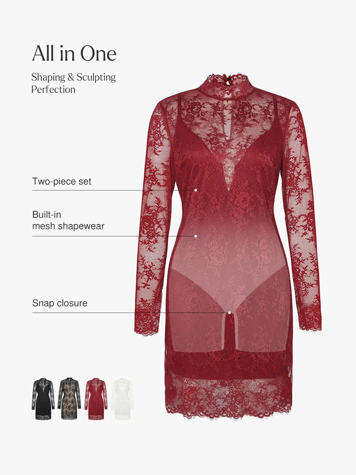 Shapewear 2-in-1 Lace Overlay Sculpting Dress - Image 37