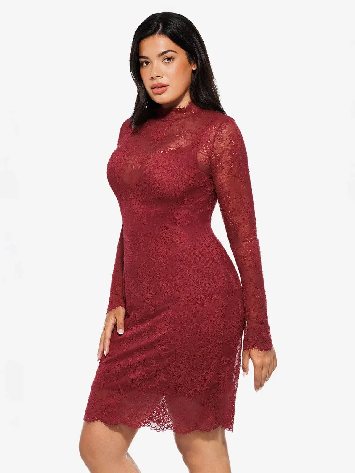 Shapewear 2-in-1 Lace Overlay Sculpting Dress - Image 38