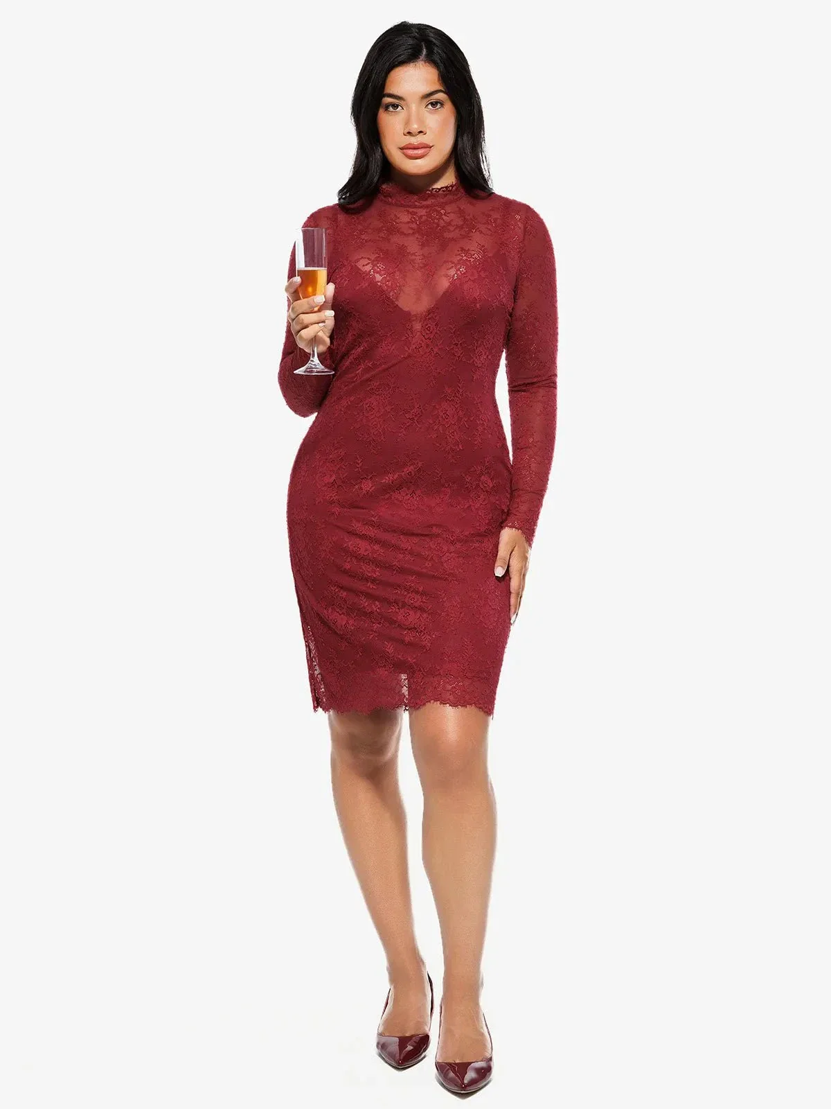 Shapewear 2-in-1 Lace Overlay Sculpting Dress - Image 42