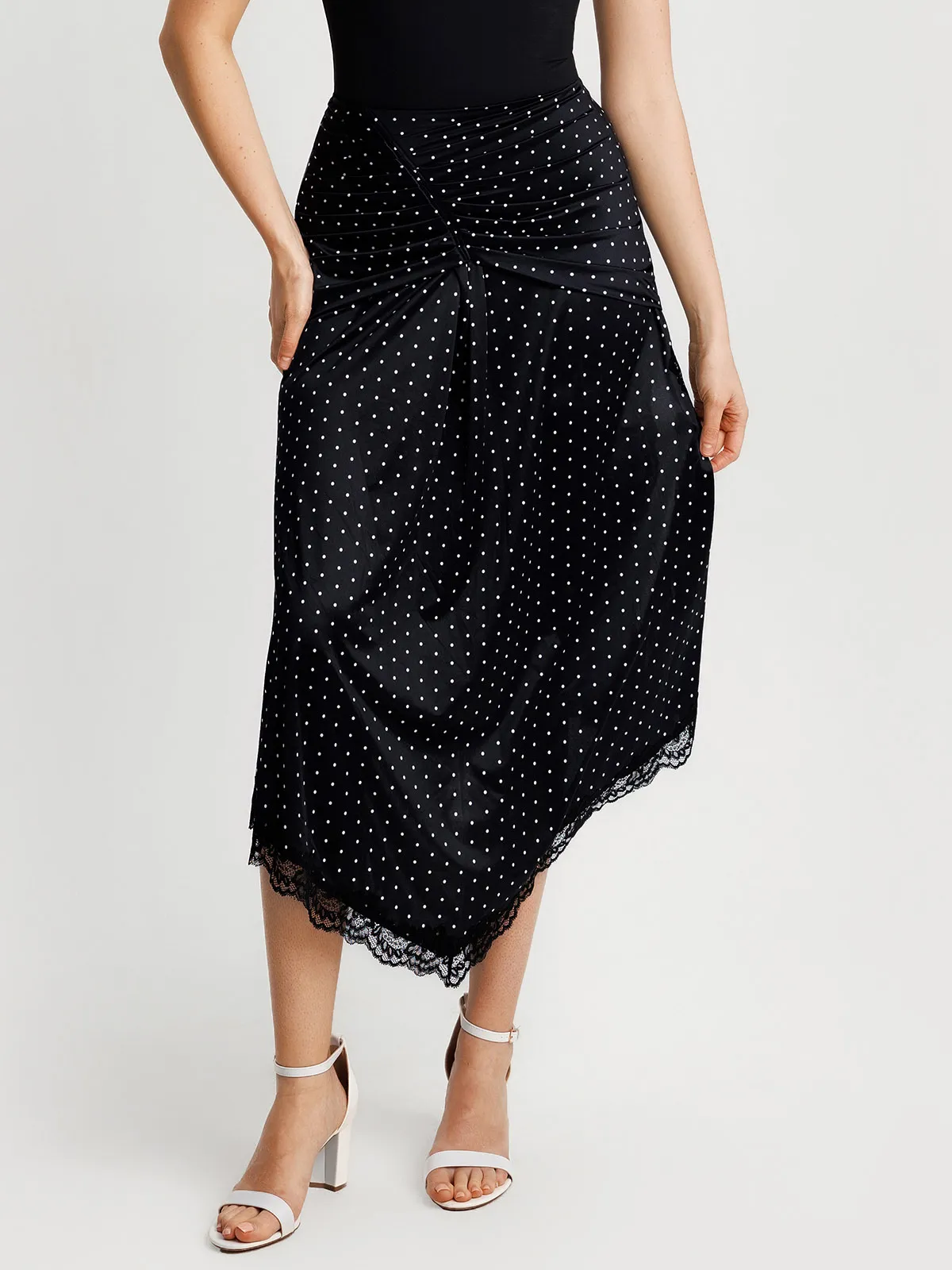 Shapewear Asymmetric Ruched Lace Midi Skirt - Image 11