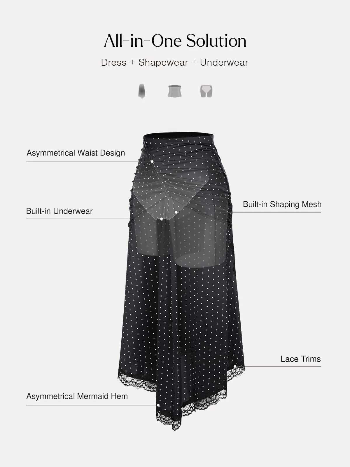 Shapewear Asymmetric Ruched Lace Midi Skirt - Image 13