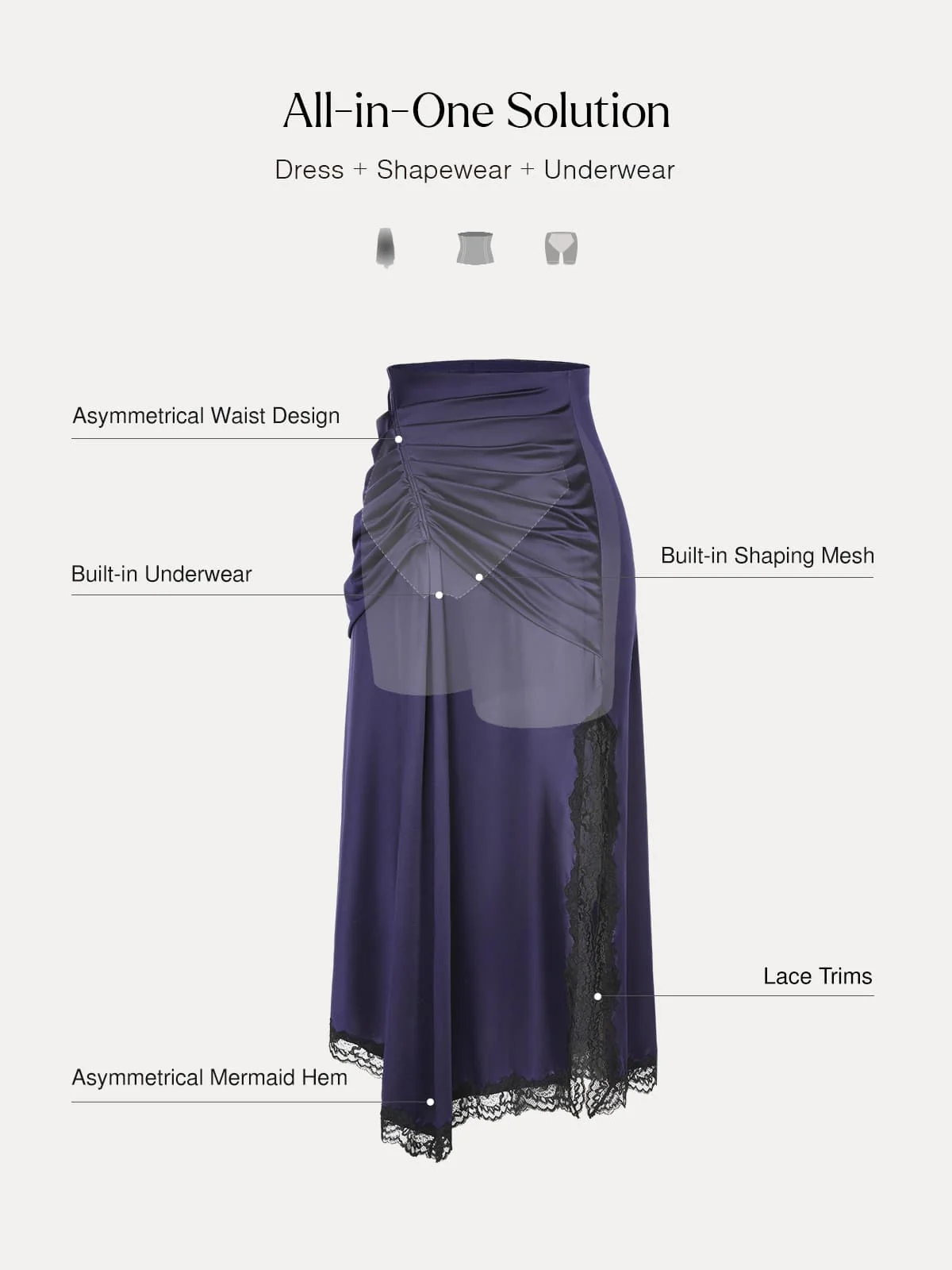 Shapewear Asymmetric Ruched Lace Midi Skirt - Image 21
