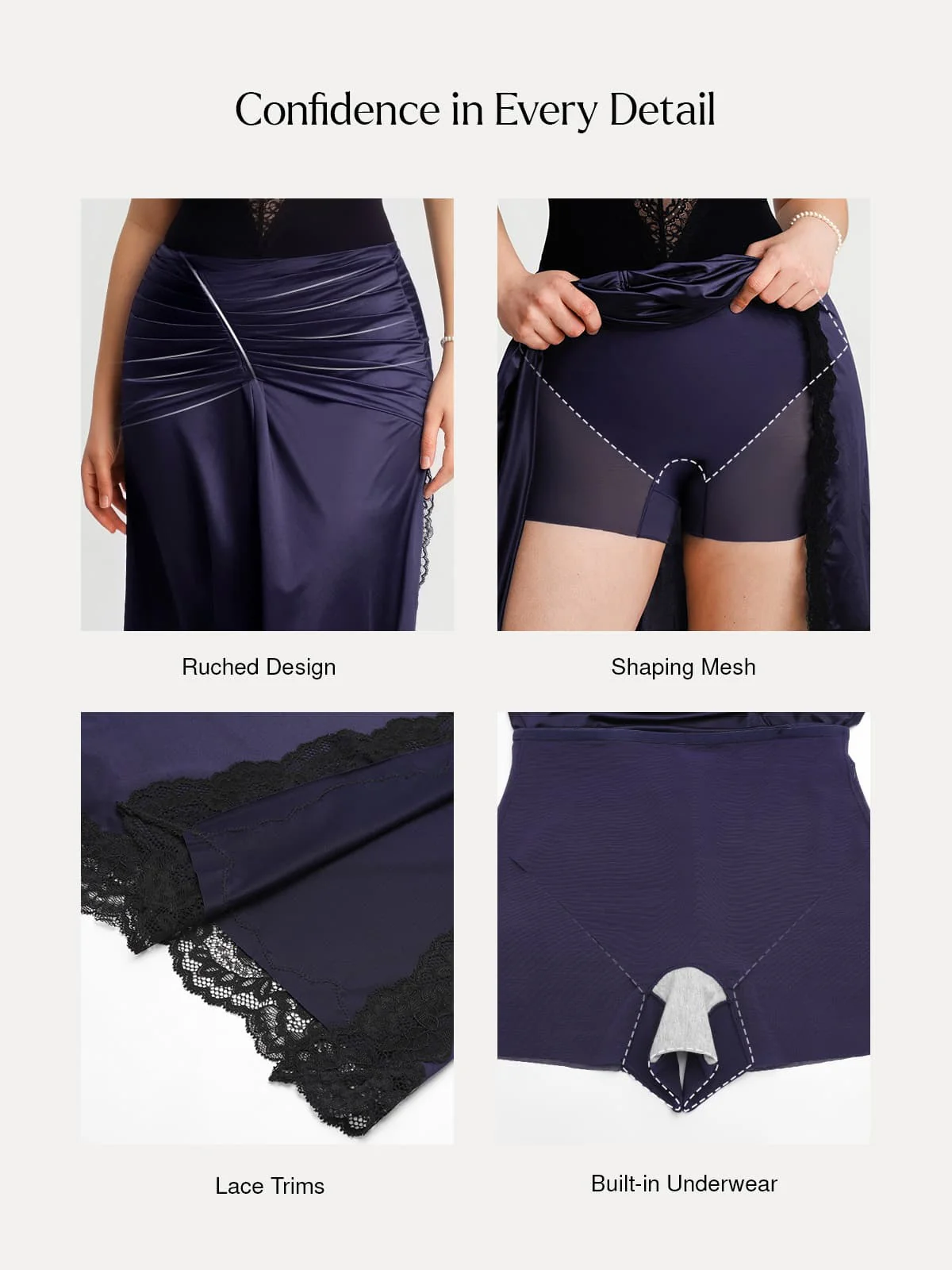 Shapewear Asymmetric Ruched Lace Midi Skirt - Image 22