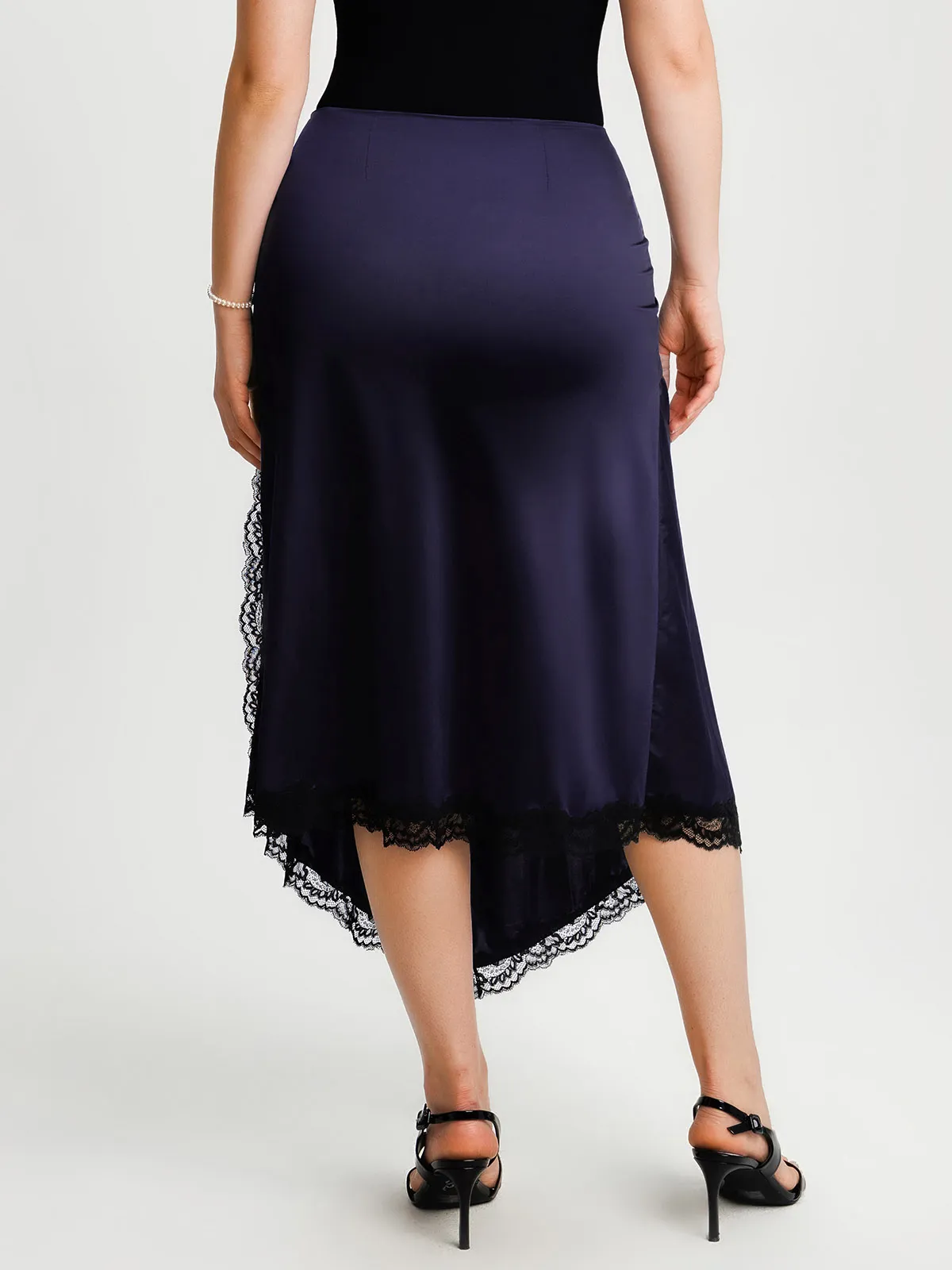 Shapewear Asymmetric Ruched Lace Midi Skirt - Image 24