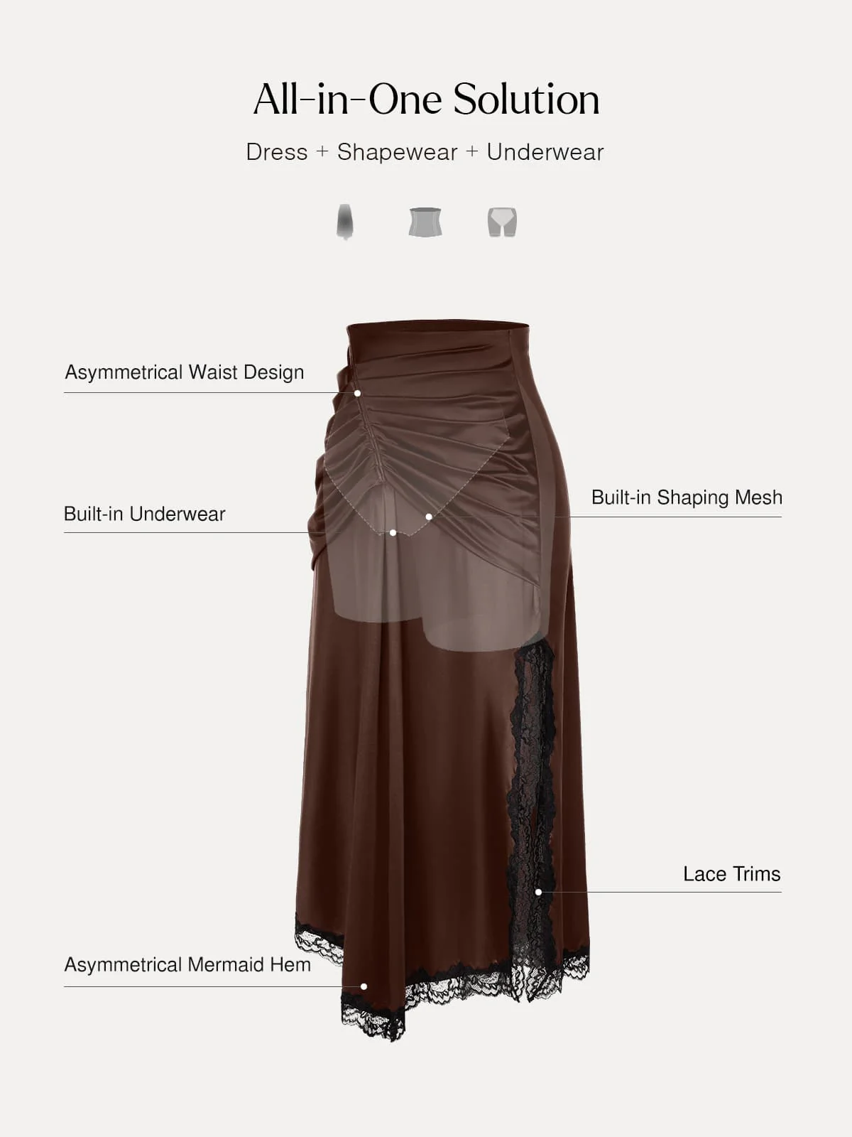 Shapewear Asymmetric Ruched Lace Midi Skirt - Image 29