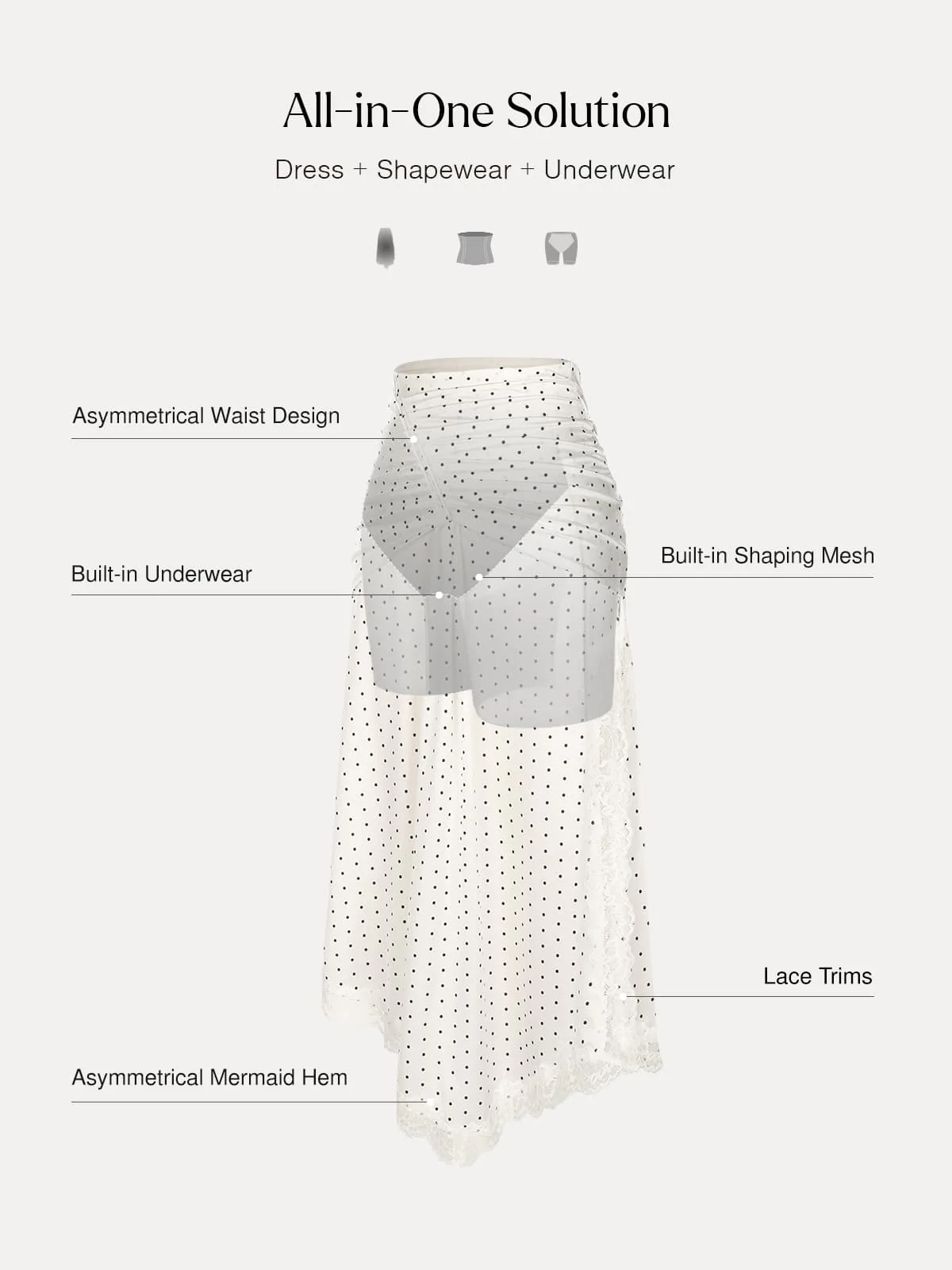 Shapewear Asymmetric Ruched Lace Midi Skirt - Image 3