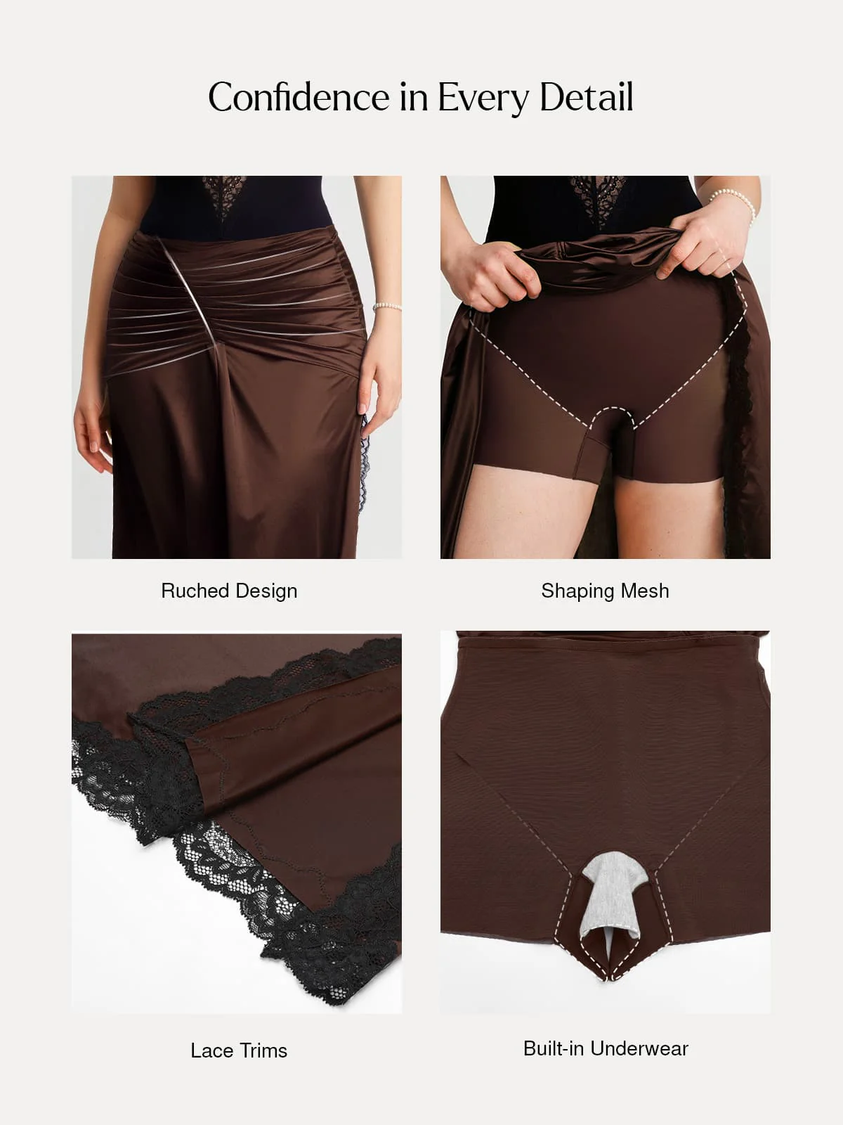 Shapewear Asymmetric Ruched Lace Midi Skirt - Image 30