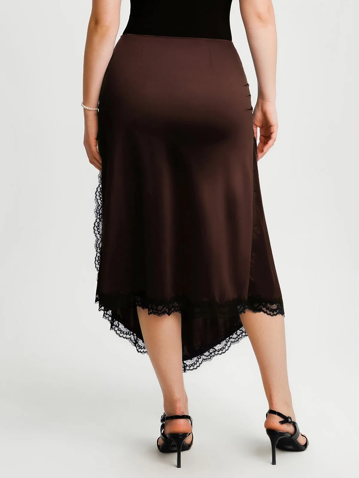Shapewear Asymmetric Ruched Lace Midi Skirt - Image 32