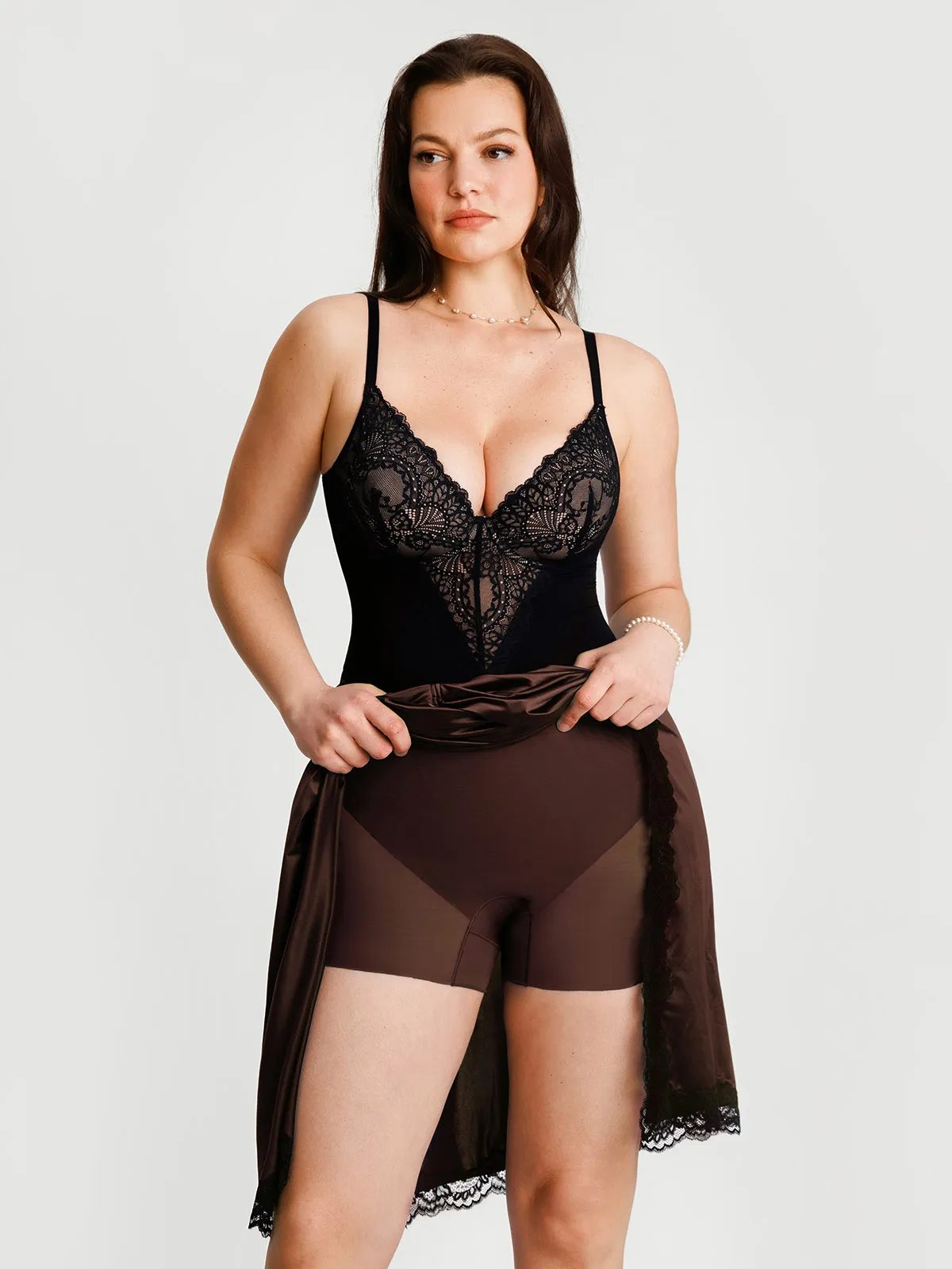 Shapewear Asymmetric Ruched Lace Midi Skirt - Image 33