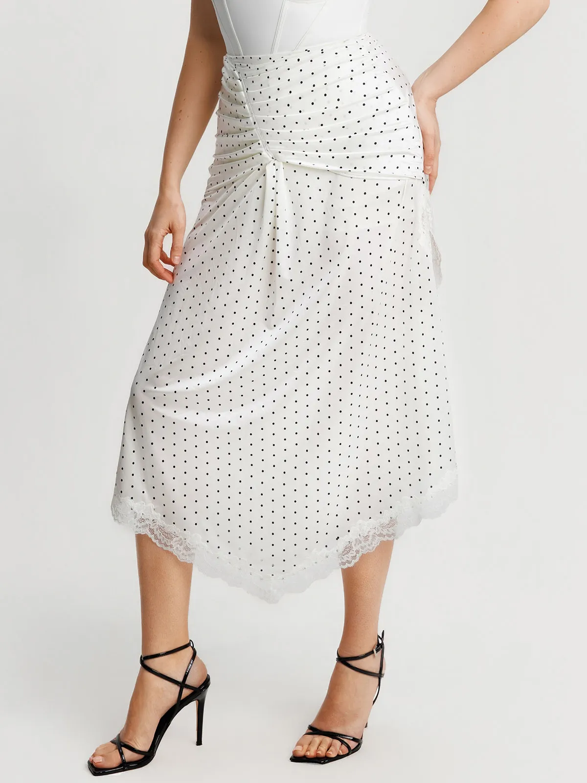 Shapewear Asymmetric Ruched Lace Midi Skirt - Image 5
