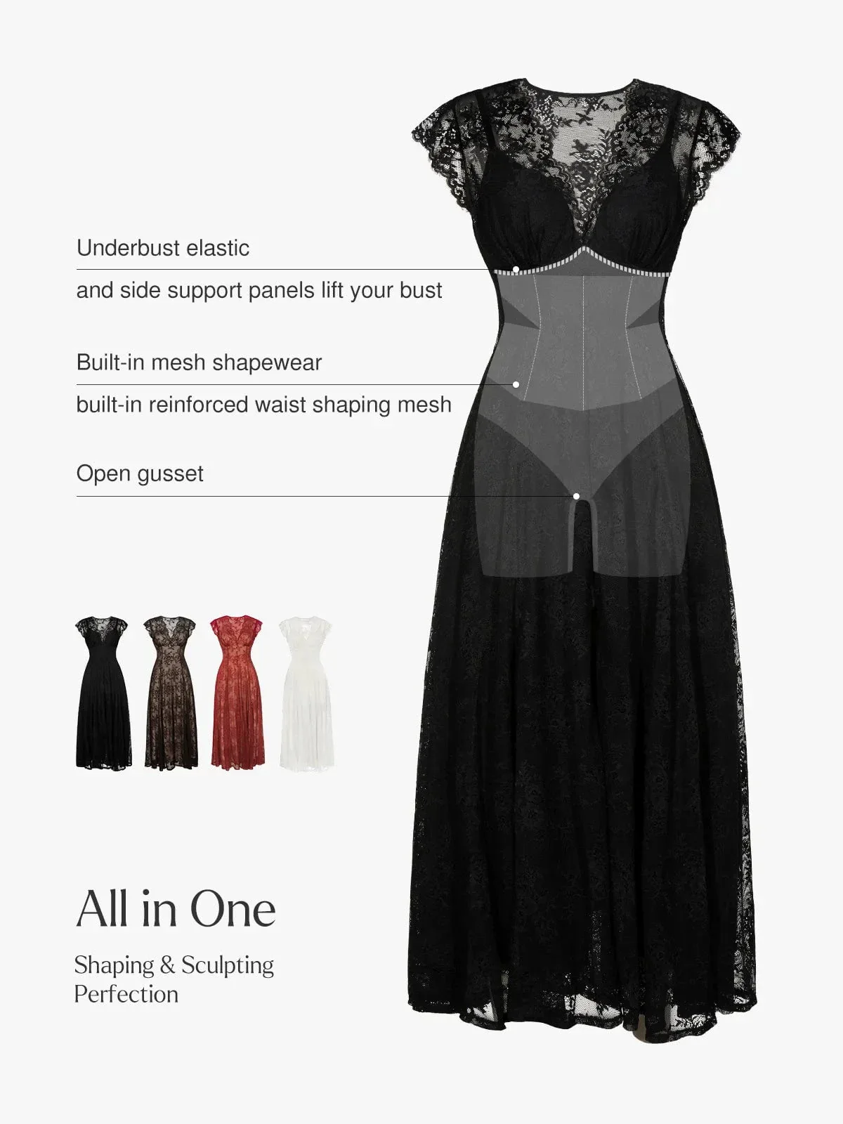 Shapewear Boho Floral Lace Front Slit Maxi Dress - Image 24