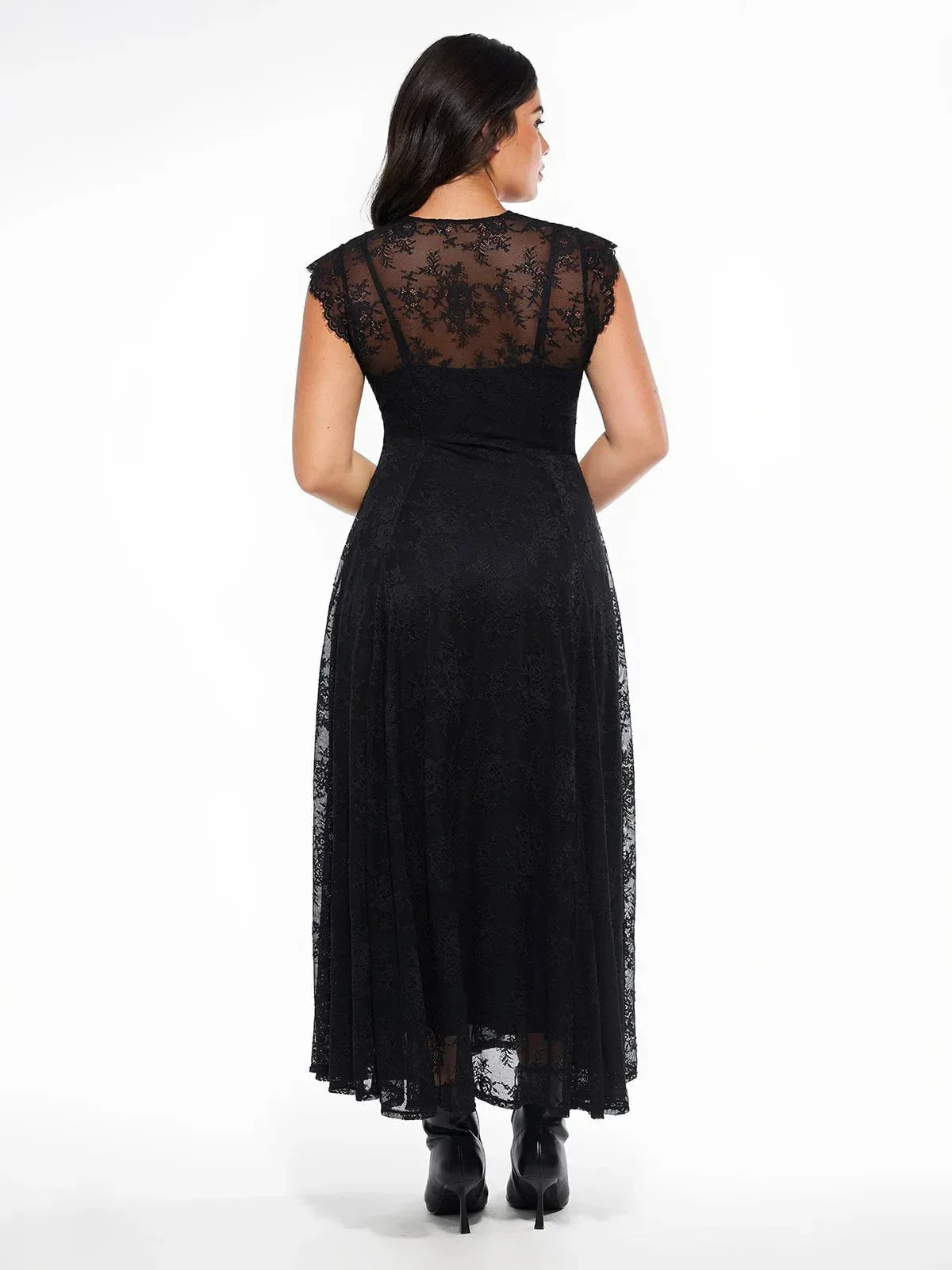 Shapewear Boho Floral Lace Front Slit Maxi Dress - Image 26