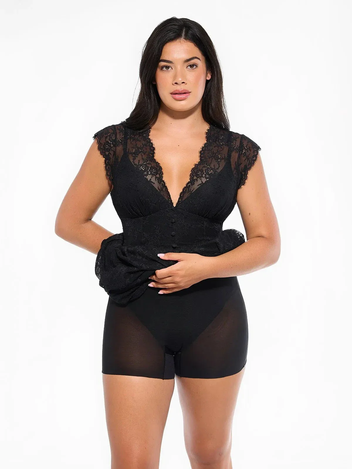 Shapewear Boho Floral Lace Front Slit Maxi Dress - Image 29