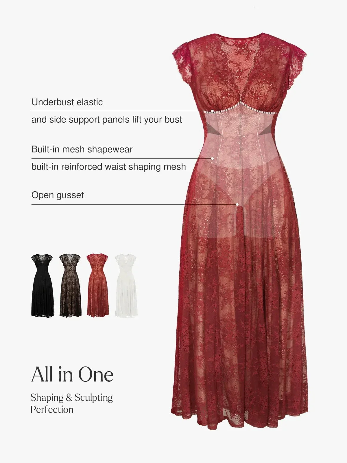 Shapewear Boho Floral Lace Front Slit Maxi Dress - Image 35