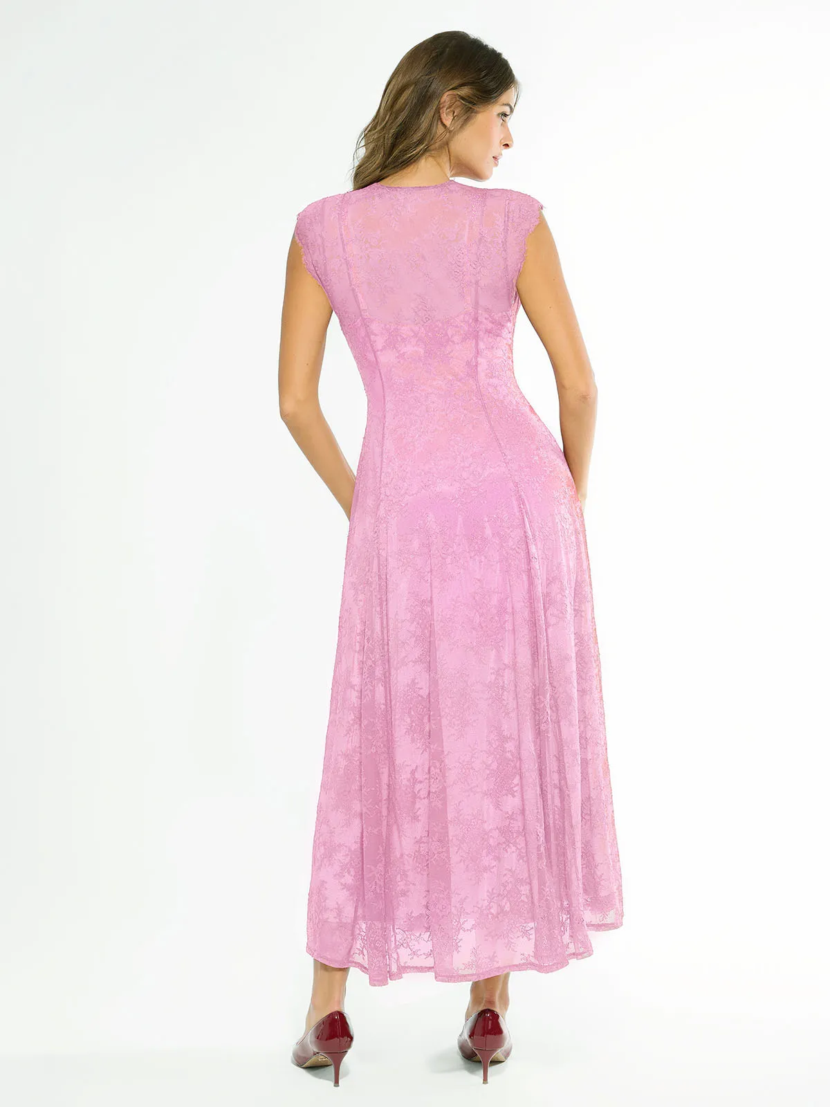 Shapewear Boho Floral Lace Front Slit Maxi Dress - Image 50
