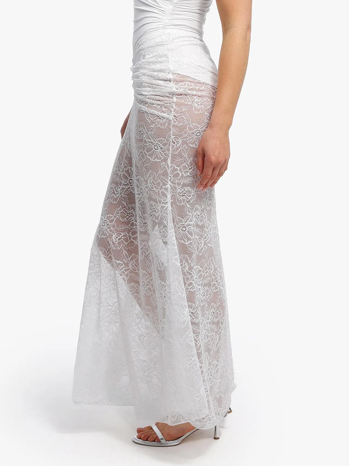 Shapewear Cap Sleeve Bodysuit Lace Fishtail Coverup Skirt Set - Image 32