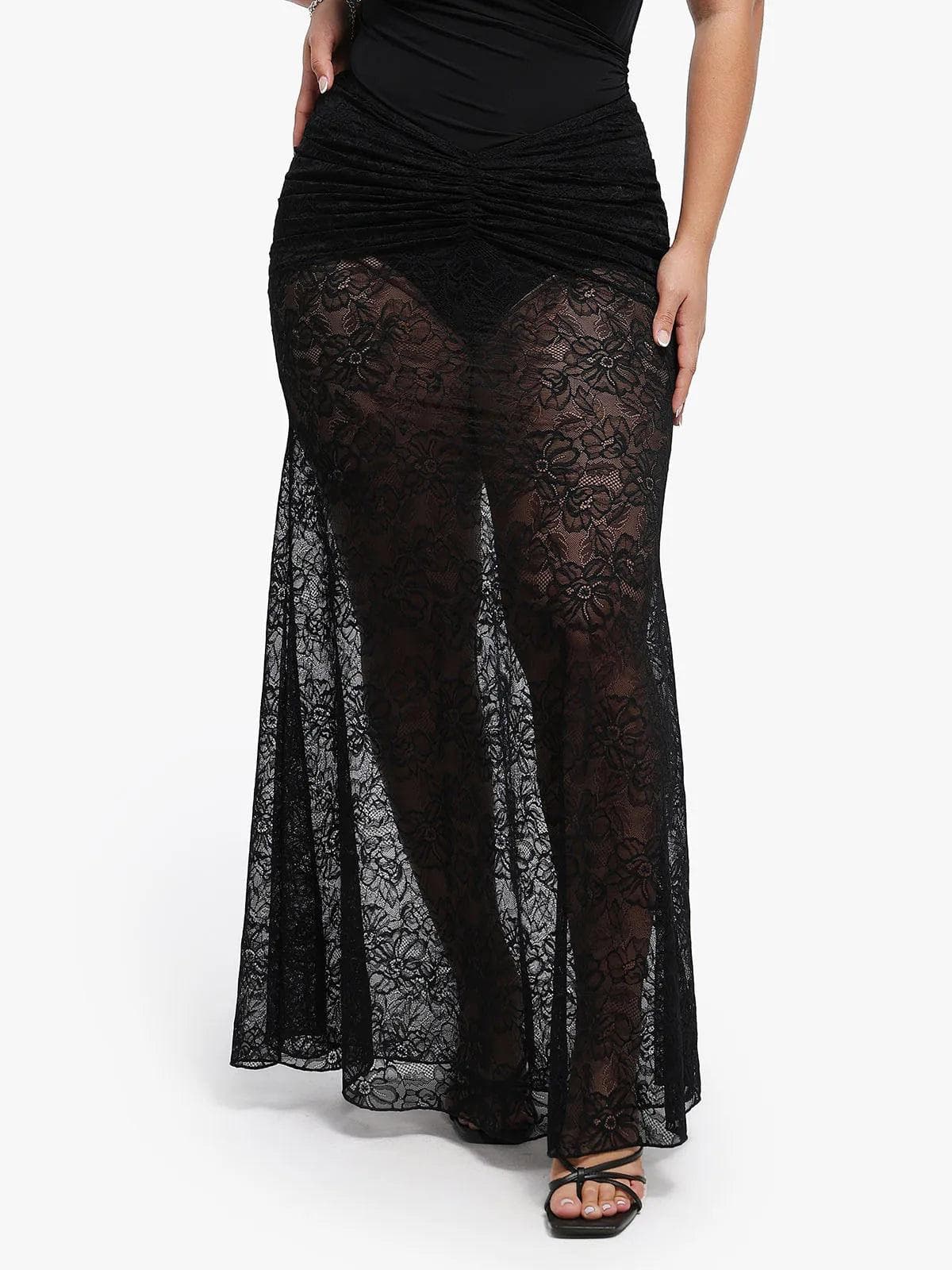 Shapewear Cap Sleeve Bodysuit Lace Fishtail Coverup Skirt Set - Image 39