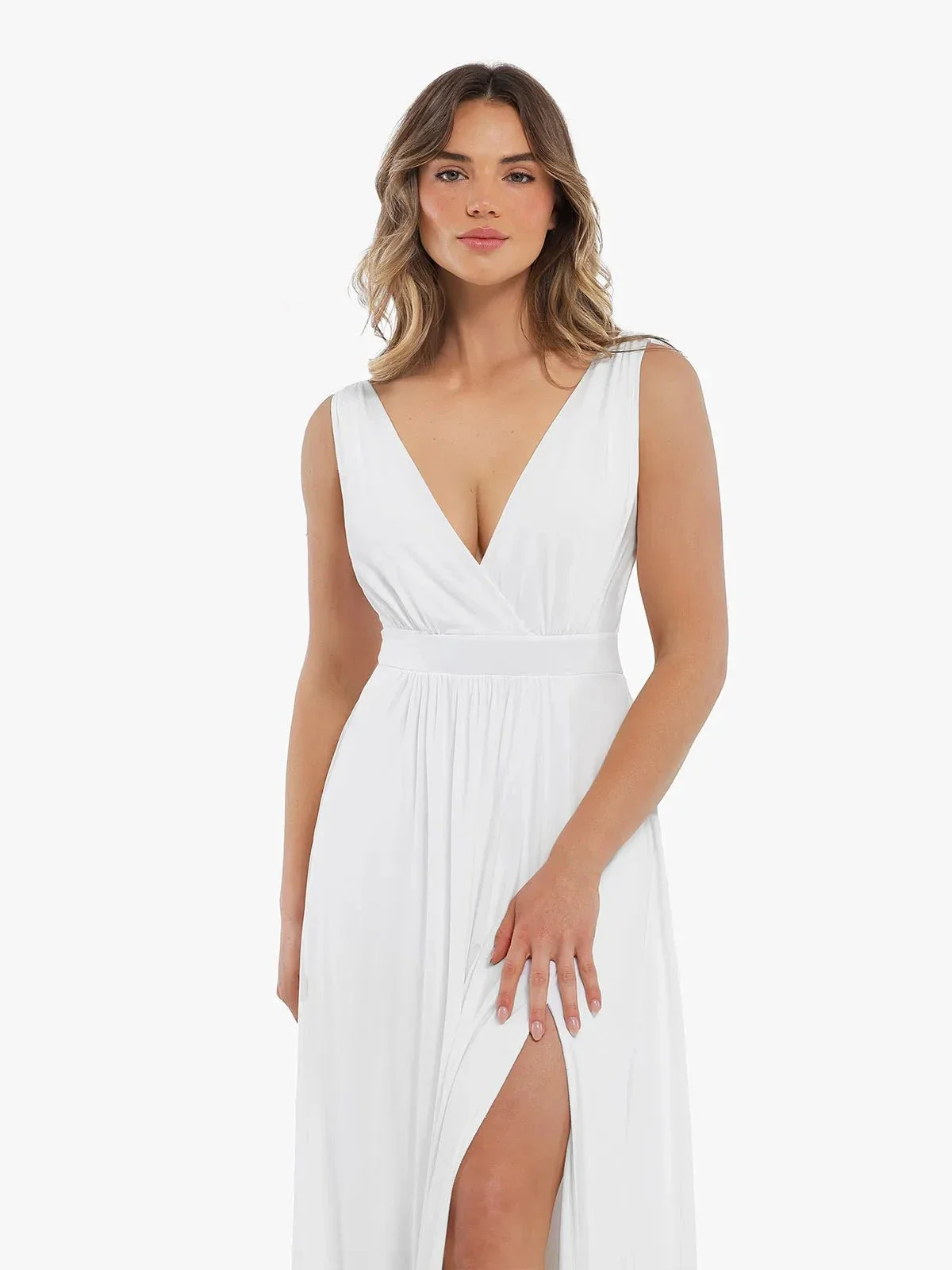 Shapewear Deep V-Neck Front Slit Goddess Maxi Dress - Image 11