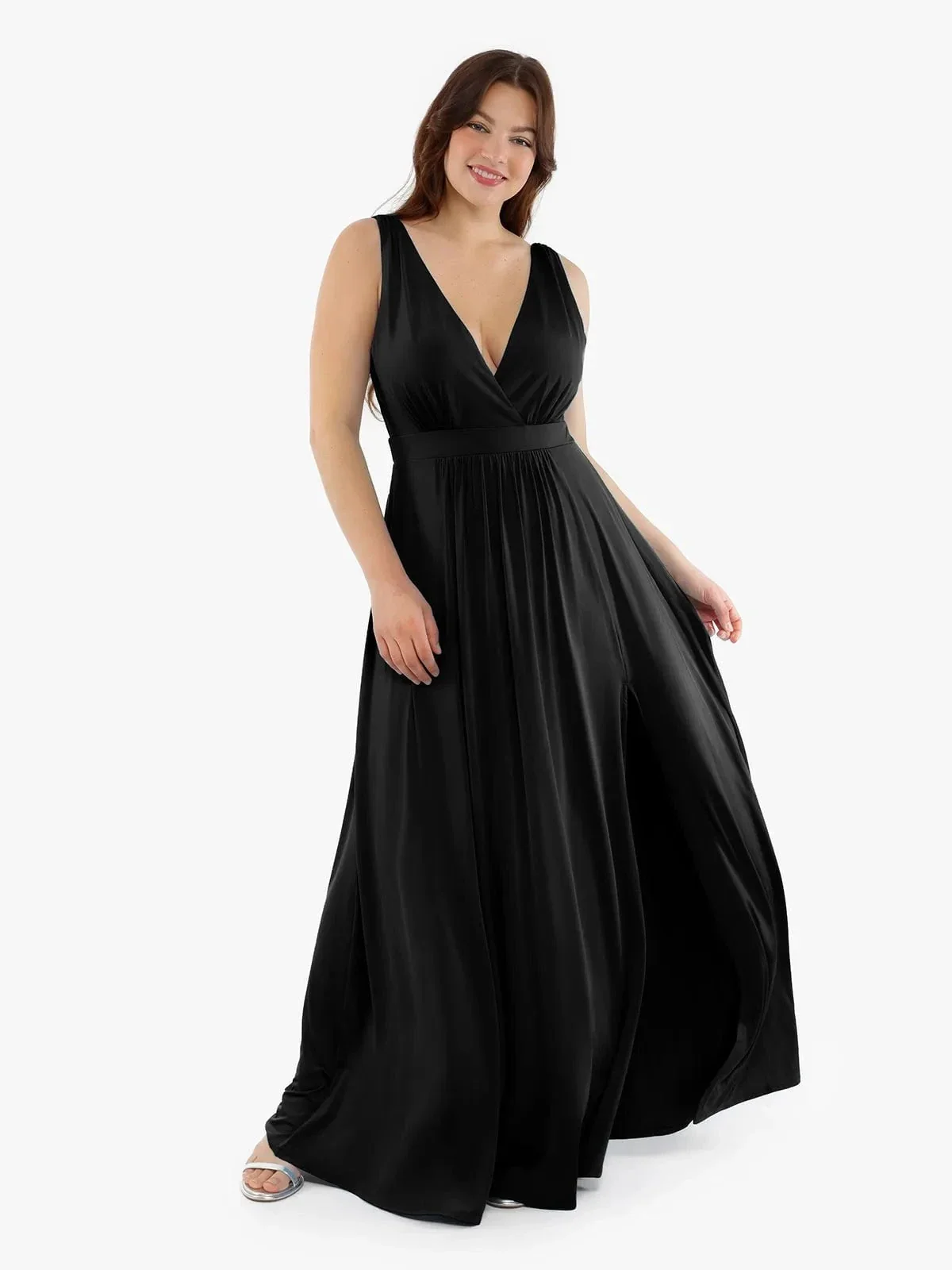 Shapewear Deep V-Neck Front Slit Goddess Maxi Dress - Image 12