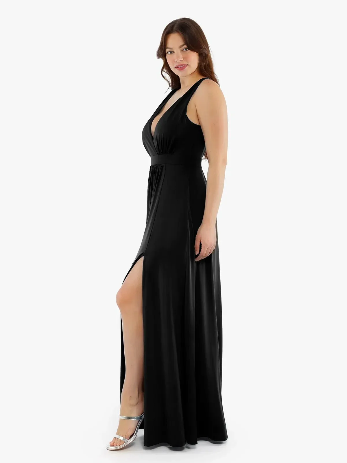 Shapewear Deep V-Neck Front Slit Goddess Maxi Dress - Image 14
