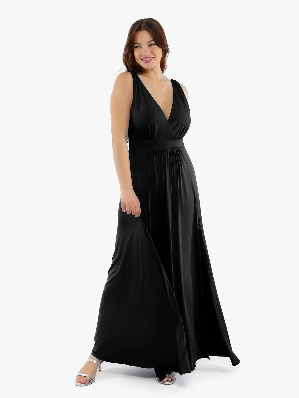 Shapewear Deep V-Neck Front Slit Goddess Maxi Dress - Image 17
