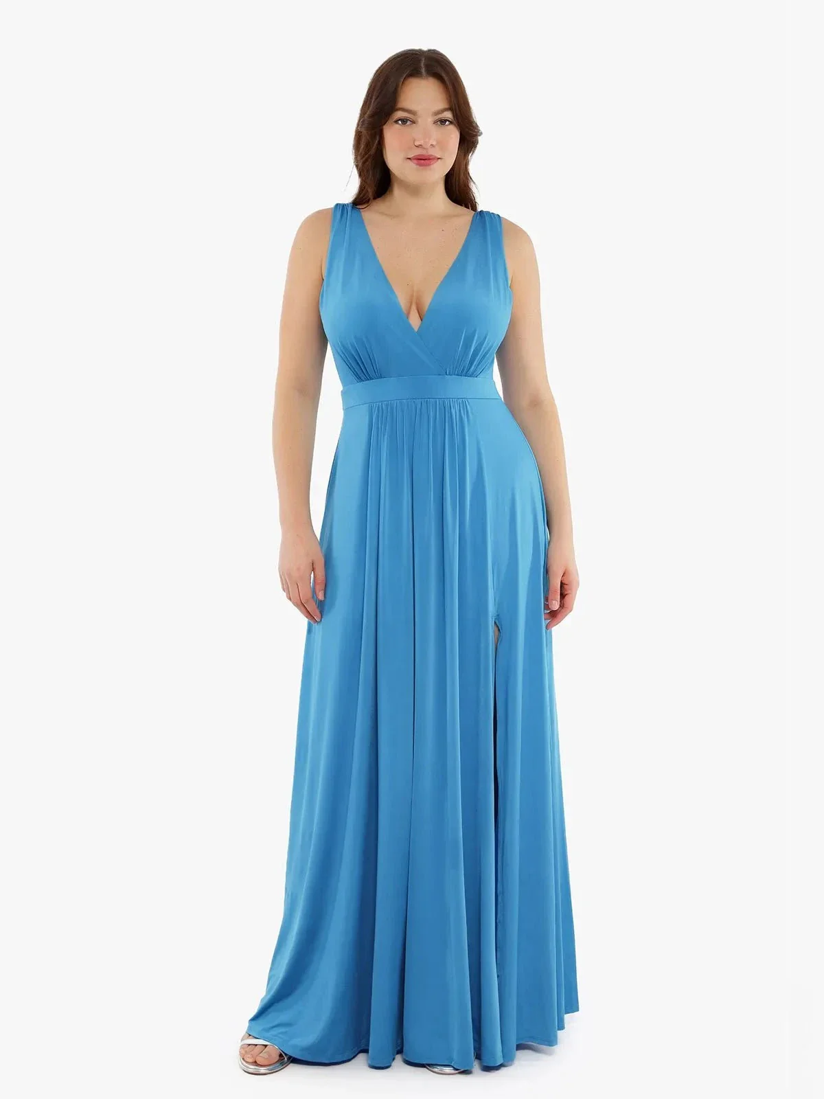 Shapewear Deep V-Neck Front Slit Goddess Maxi Dress - Image 19