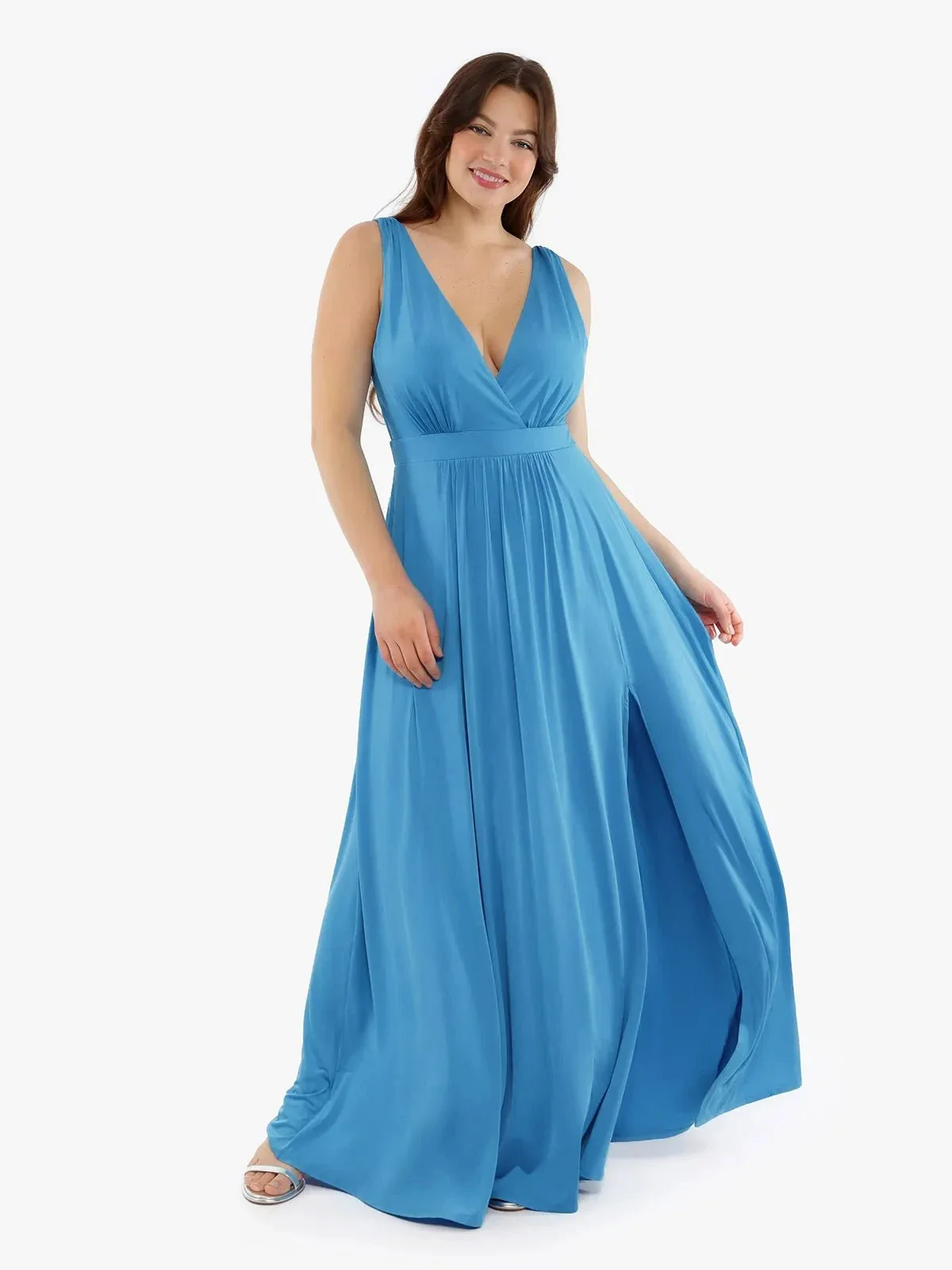 Shapewear Deep V-Neck Front Slit Goddess Maxi Dress - Image 23