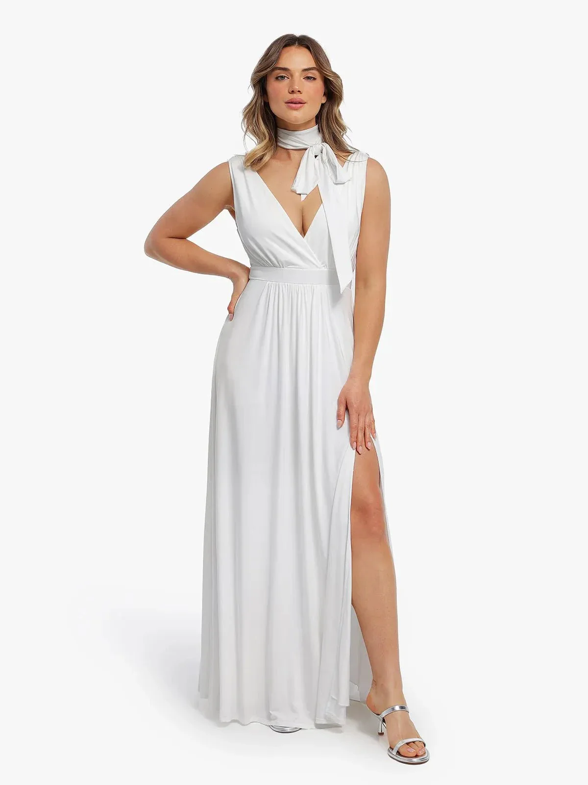 Shapewear Deep V-Neck Front Slit Goddess Maxi Dress - Image 9