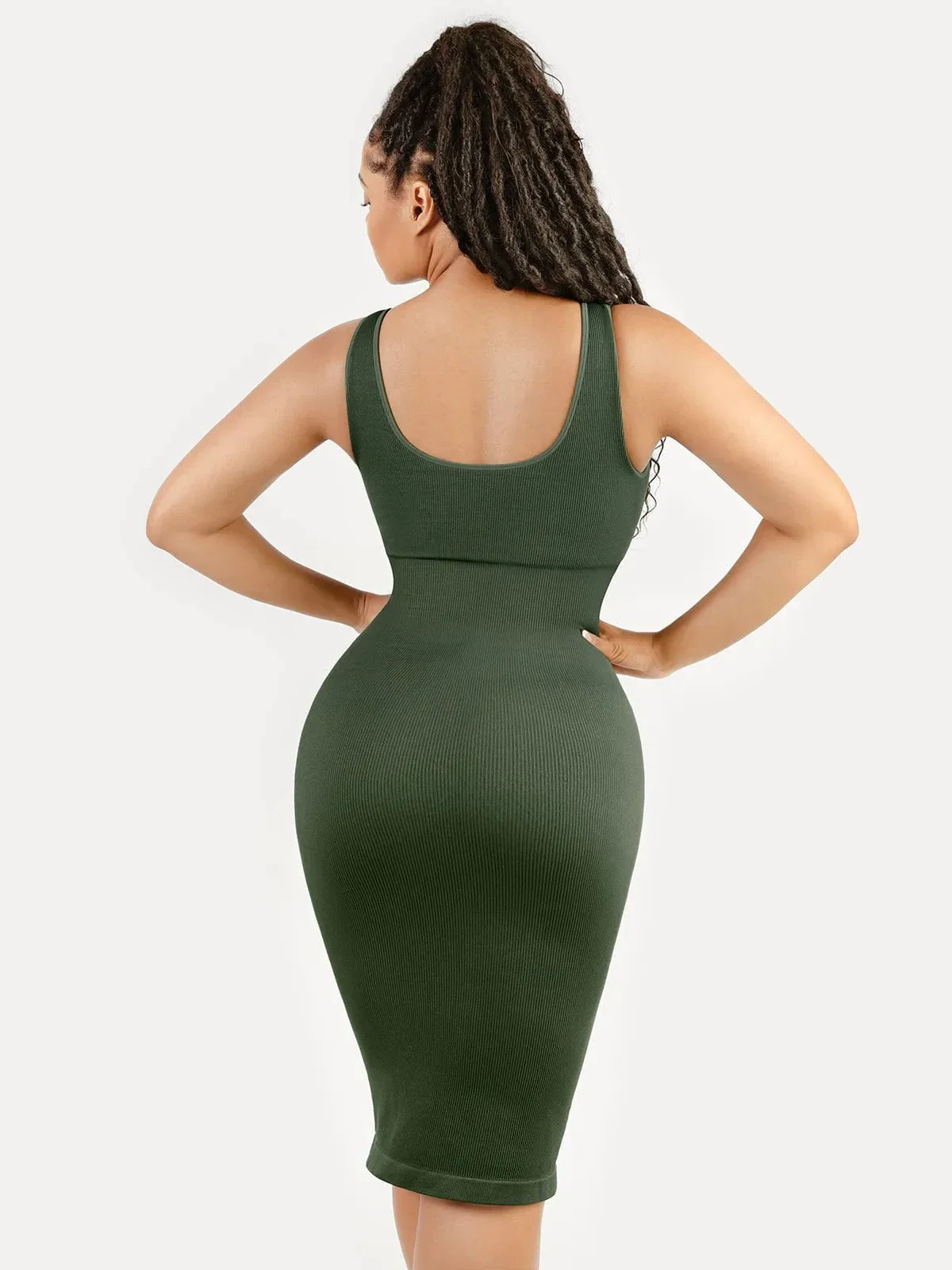 Shapewear Deep V-Neck Tummy Control Midi Dress - Image 13