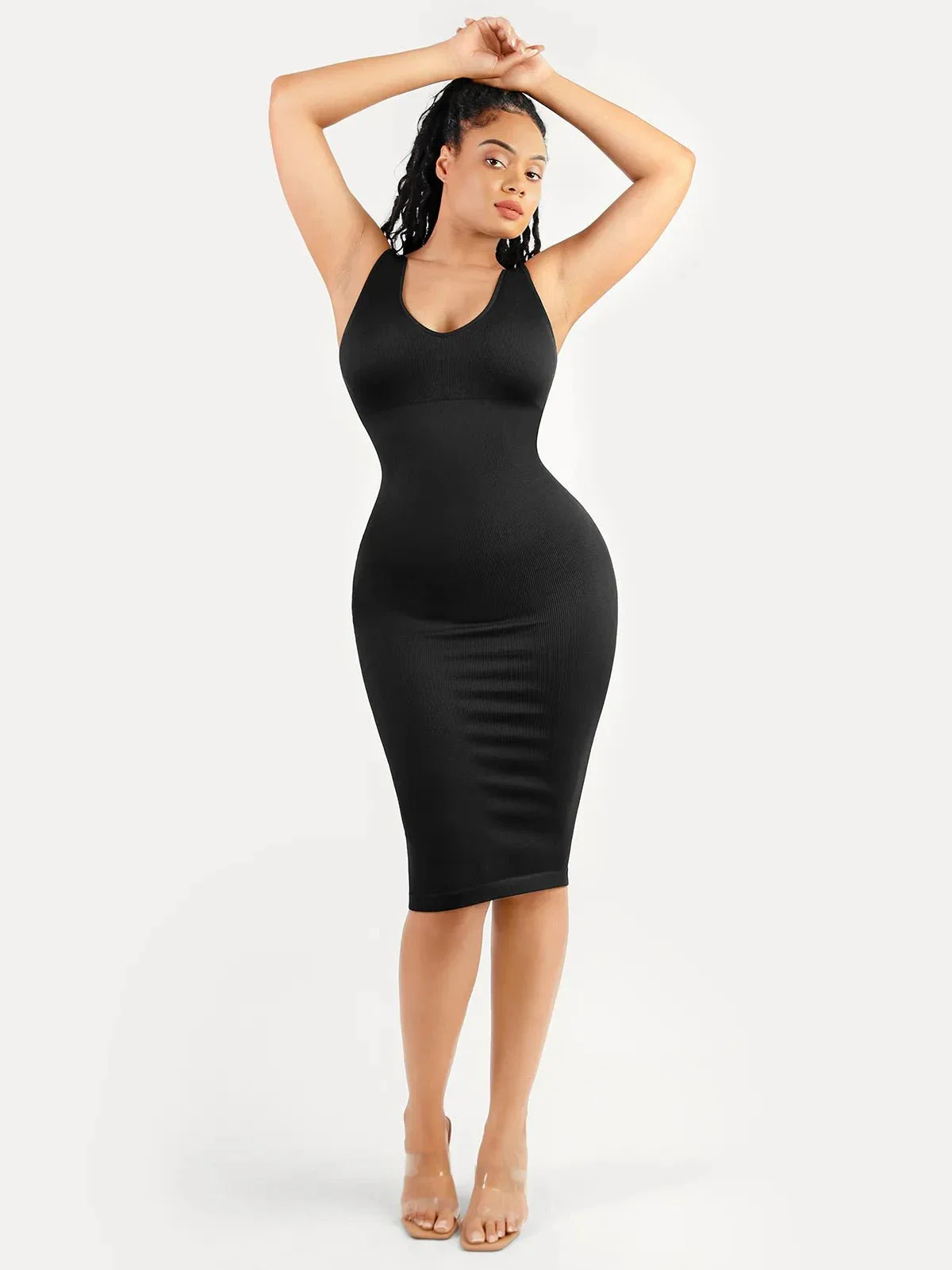 Shapewear Deep V-Neck Tummy Control Midi Dress - Image 7