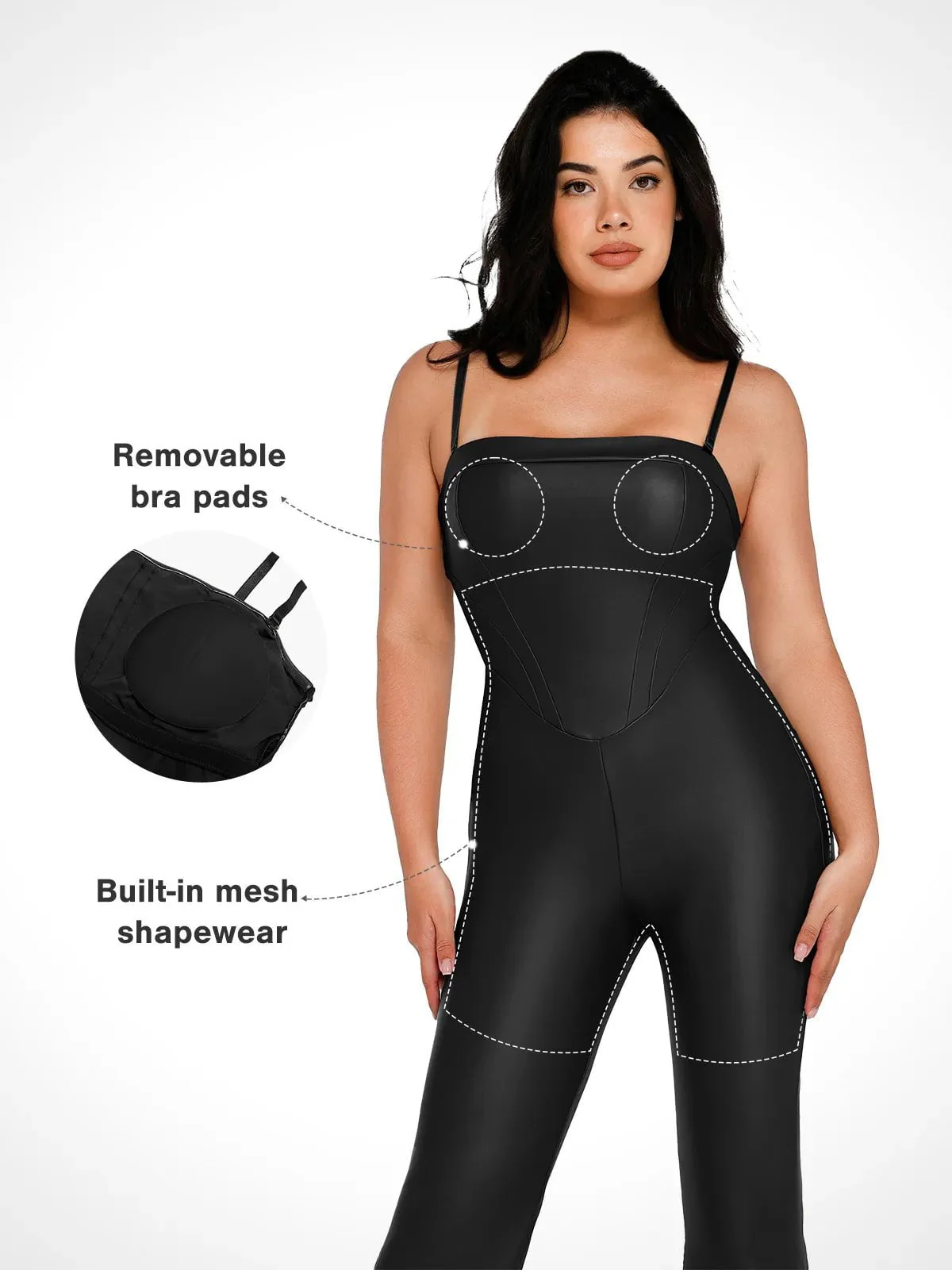 Shapewear Faux Leather Corset Bodice Slimming Jumpsuit - Image 15