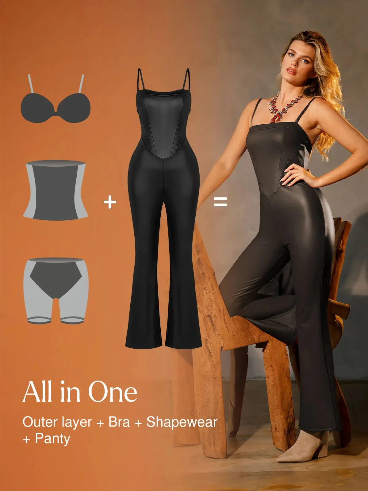 Shapewear Faux Leather Corset Bodice Slimming Jumpsuit - Image 18