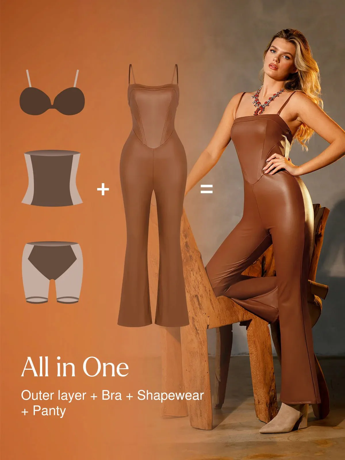 Shapewear Faux Leather Corset Bodice Slimming Jumpsuit - Image 3