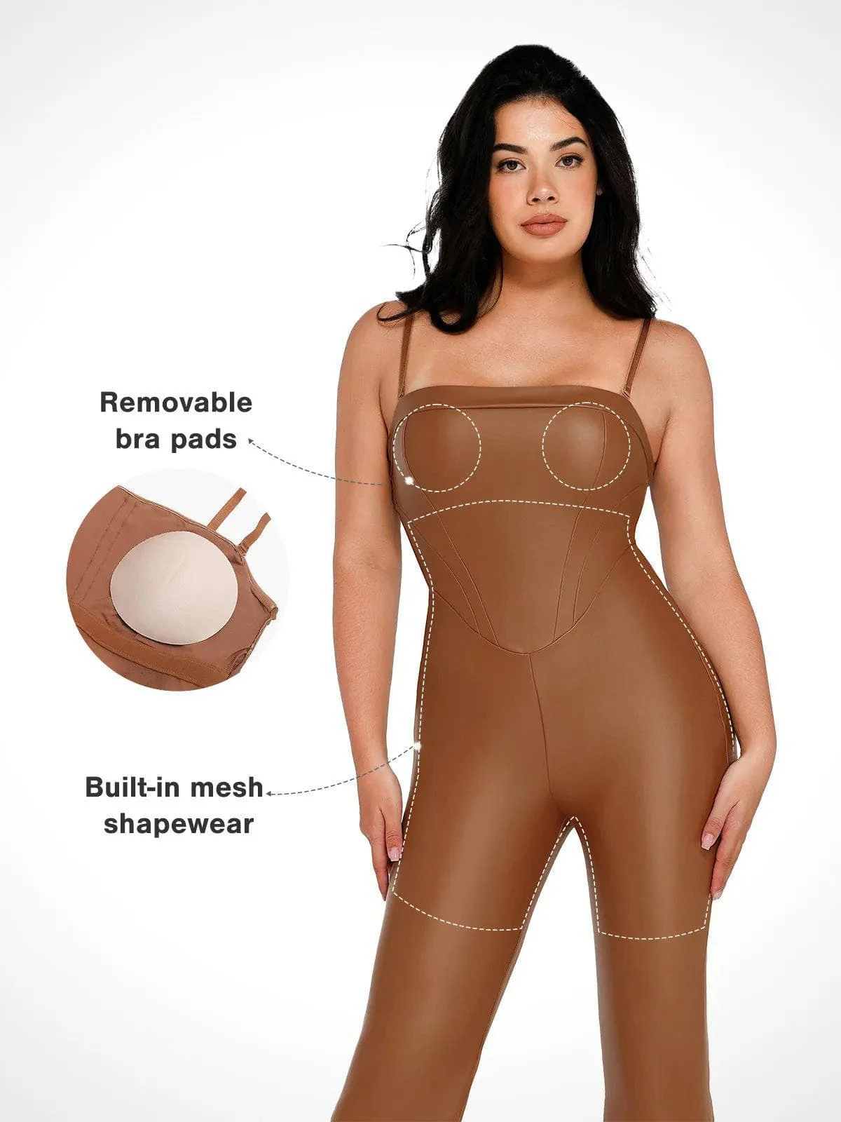 Shapewear Faux Leather Corset Jumpsuit Set - Image 13