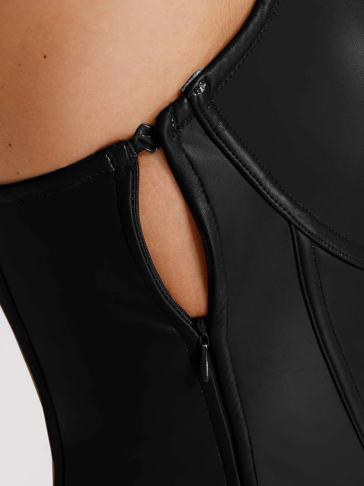 Shapewear Faux Leather Hourglass Cutout Corset Bodysuit - Image 11