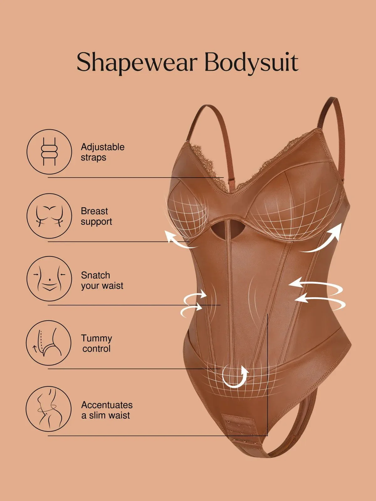 Shapewear Faux Leather Hourglass Cutout Corset Bodysuit - Image 18