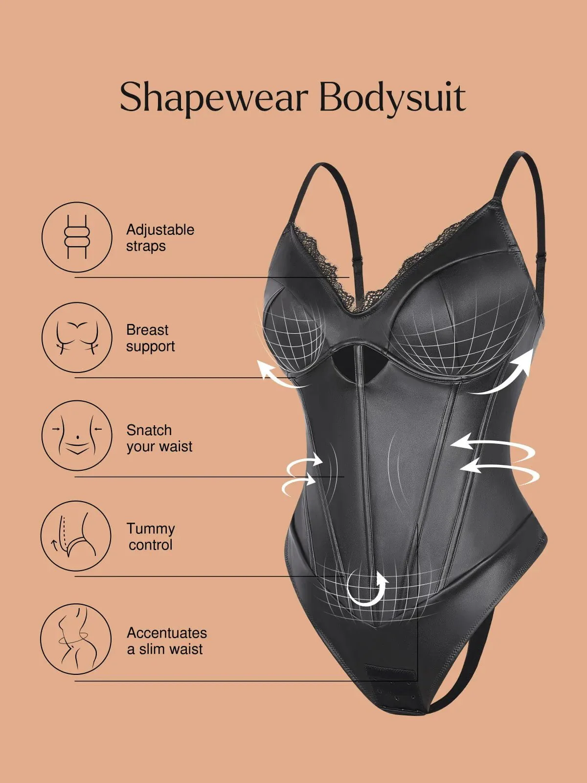 Shapewear Faux Leather Hourglass Cutout Corset Bodysuit - Image 3