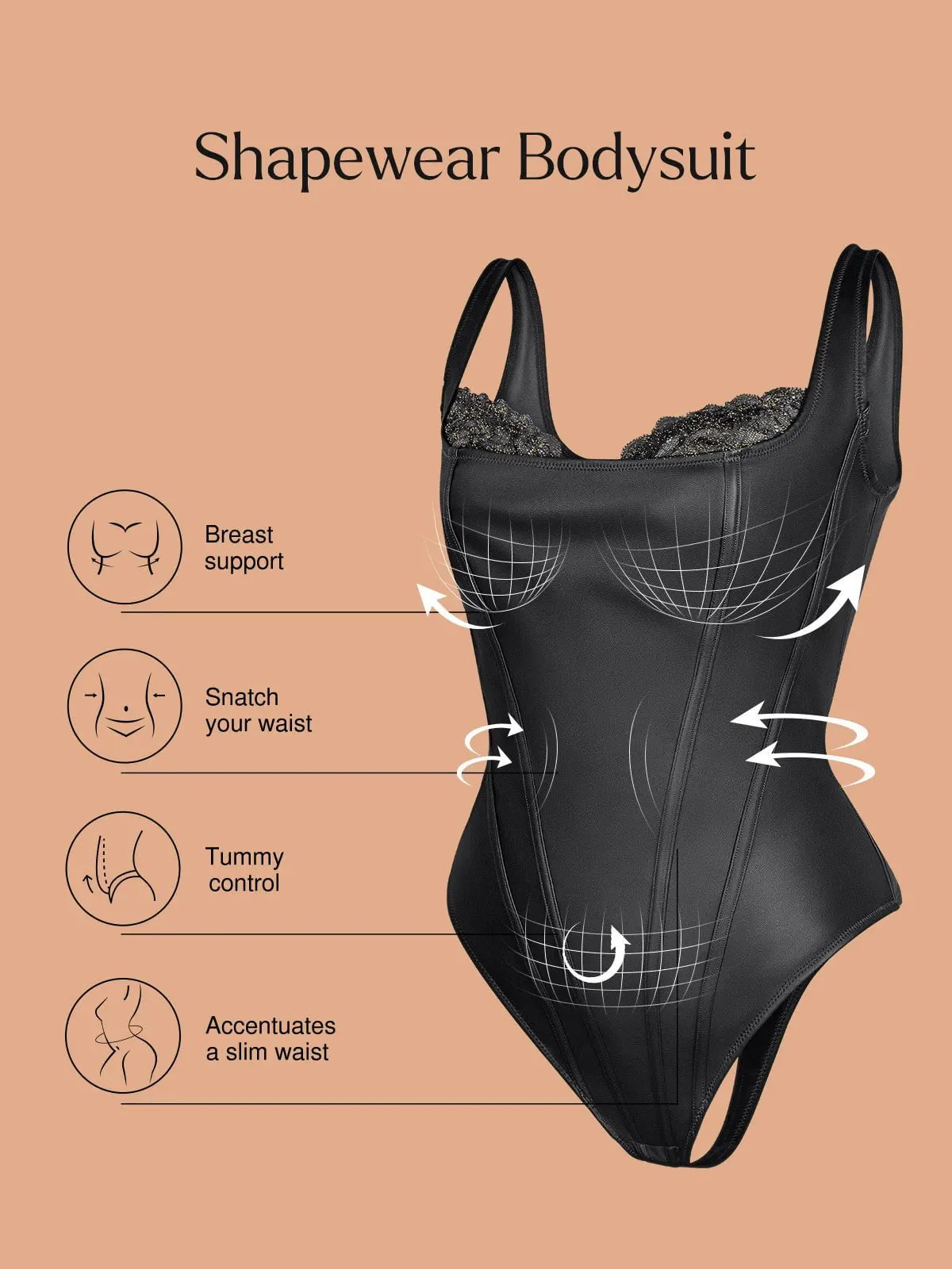 Shapewear Faux Leather Lace Balconette Tummy Control Bodysuit - Image 4
