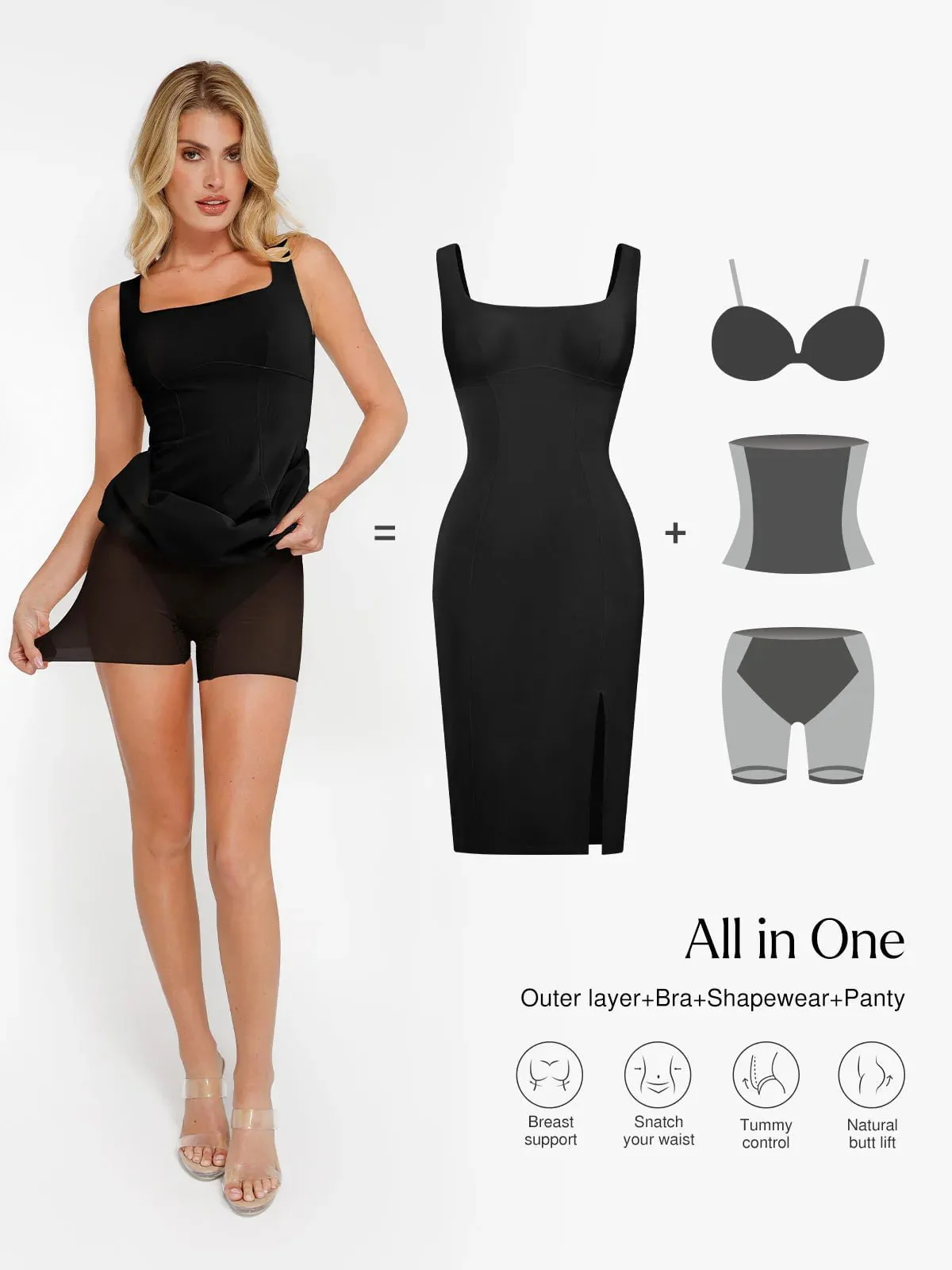 Shapewear Faux Nubuck Bodycon Sculpting Slit Midi Dress - Image 19