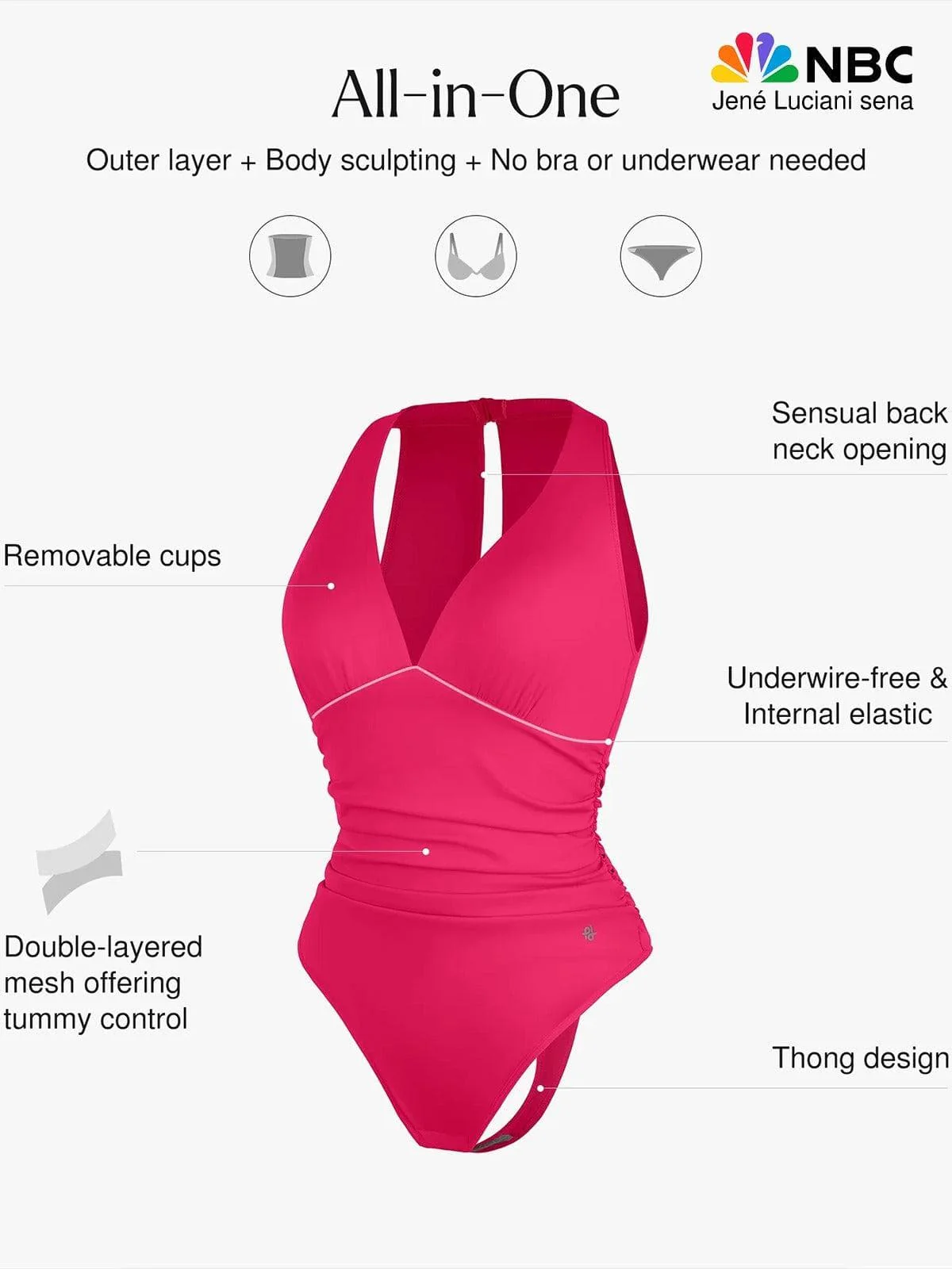 Shapewear Halter Cowl Neck Ruched Tummy Control Bodysuit - Image 24